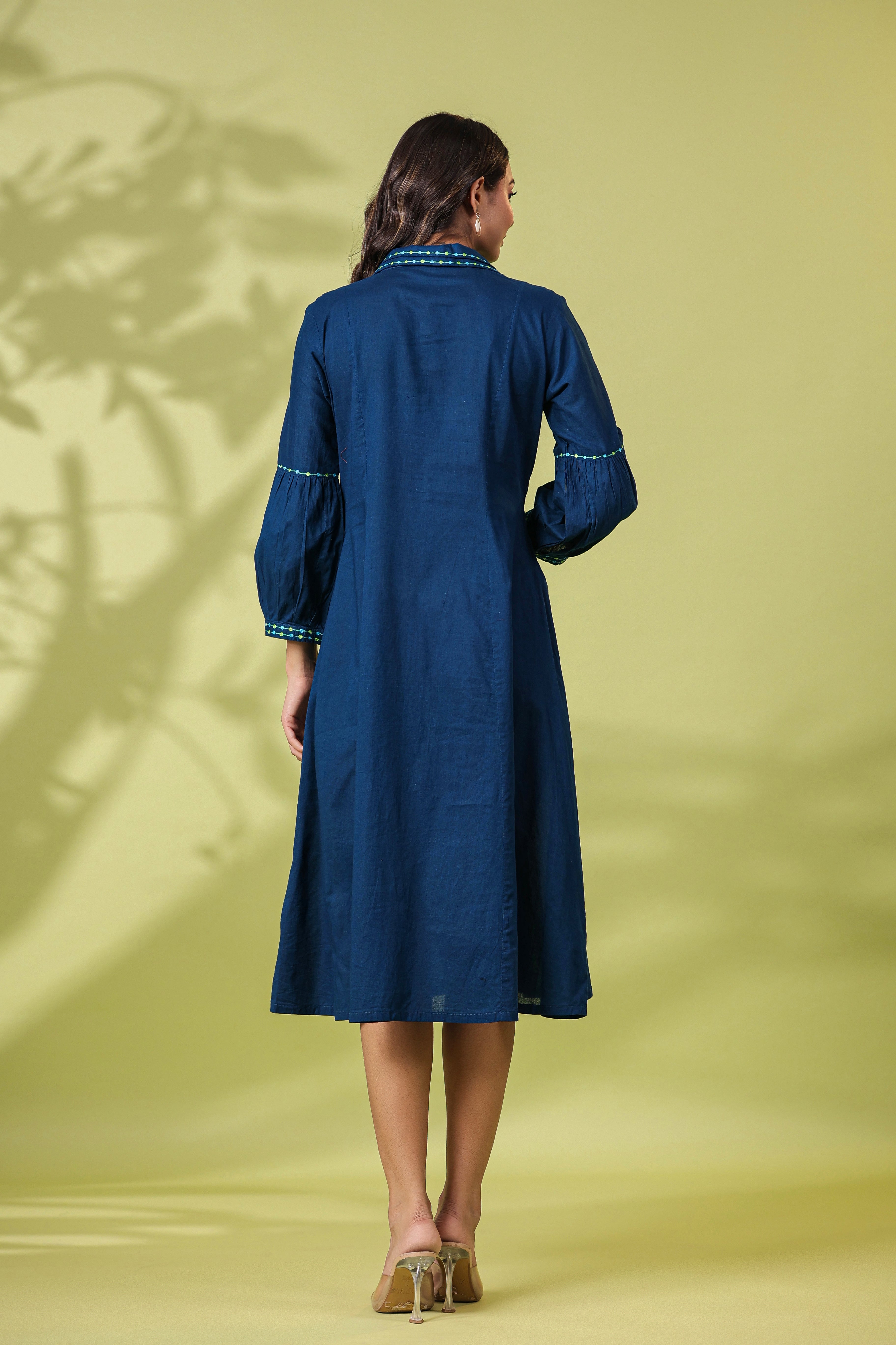 DARK TEAL FLORAL EMBROIDERED MIDI DRESS