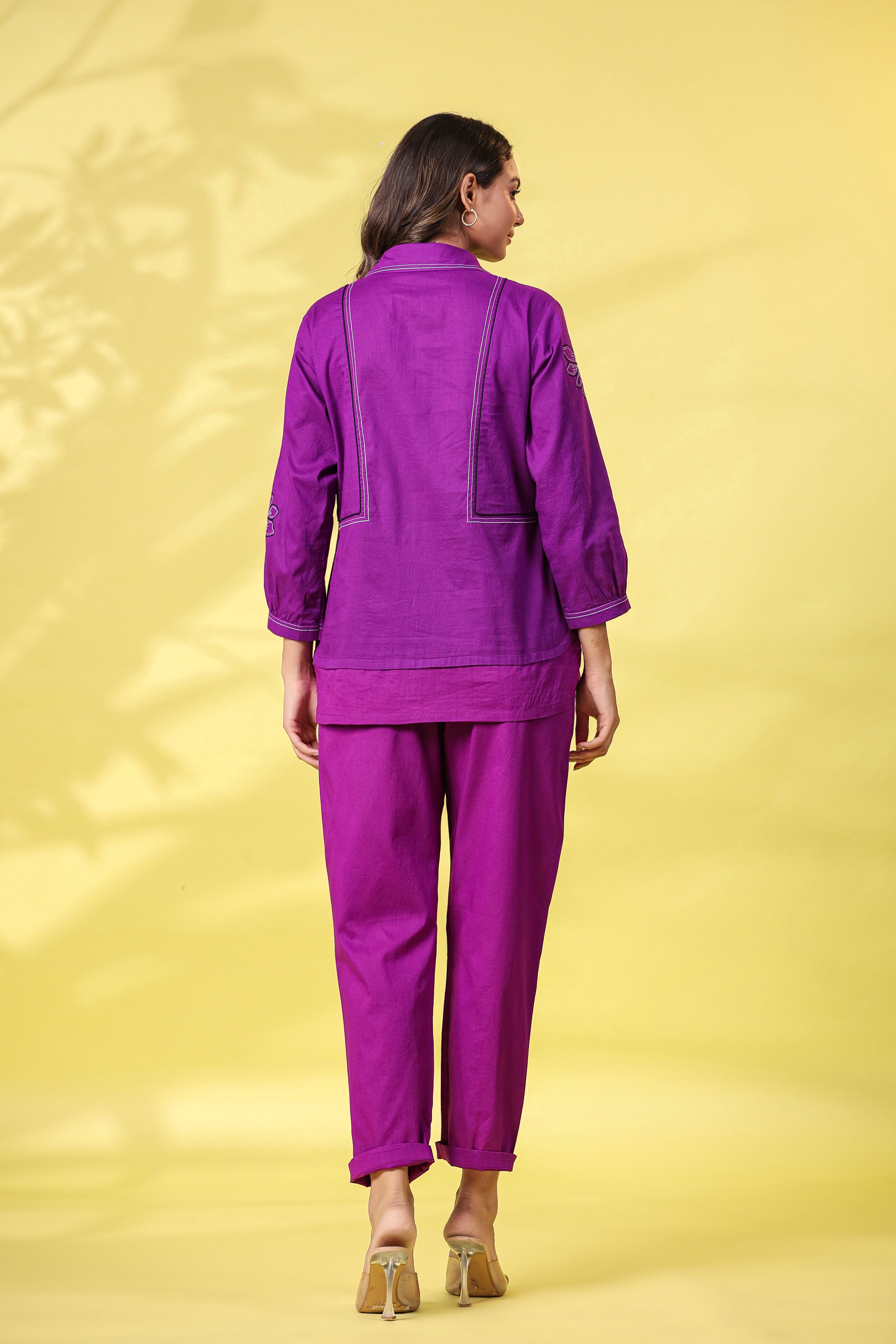 PURPLE EMBROIDERED CO ORD SET