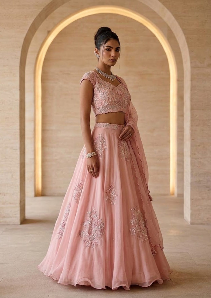PINK EMBROIDERD LEHENGA SET