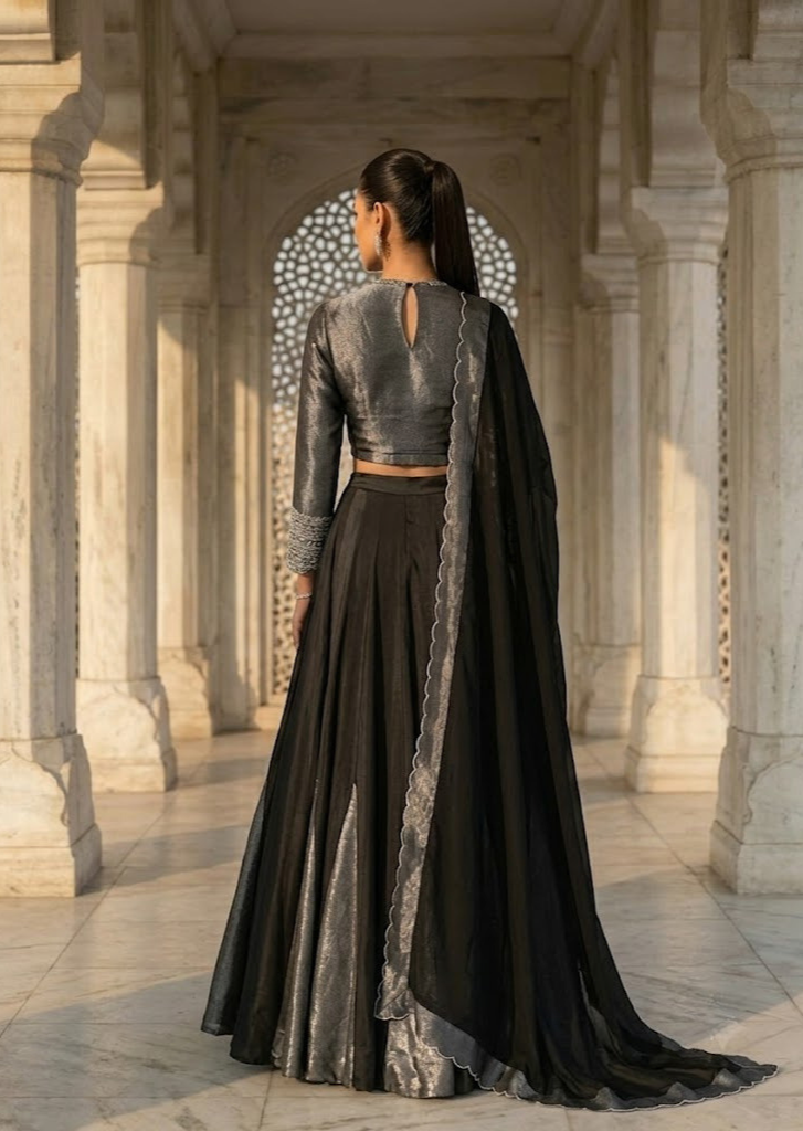 BLACK TISSUE LEHENGA