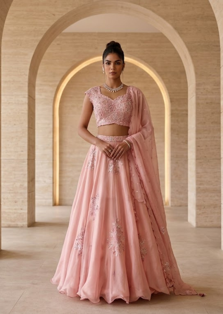 PINK EMBROIDERD LEHENGA SET