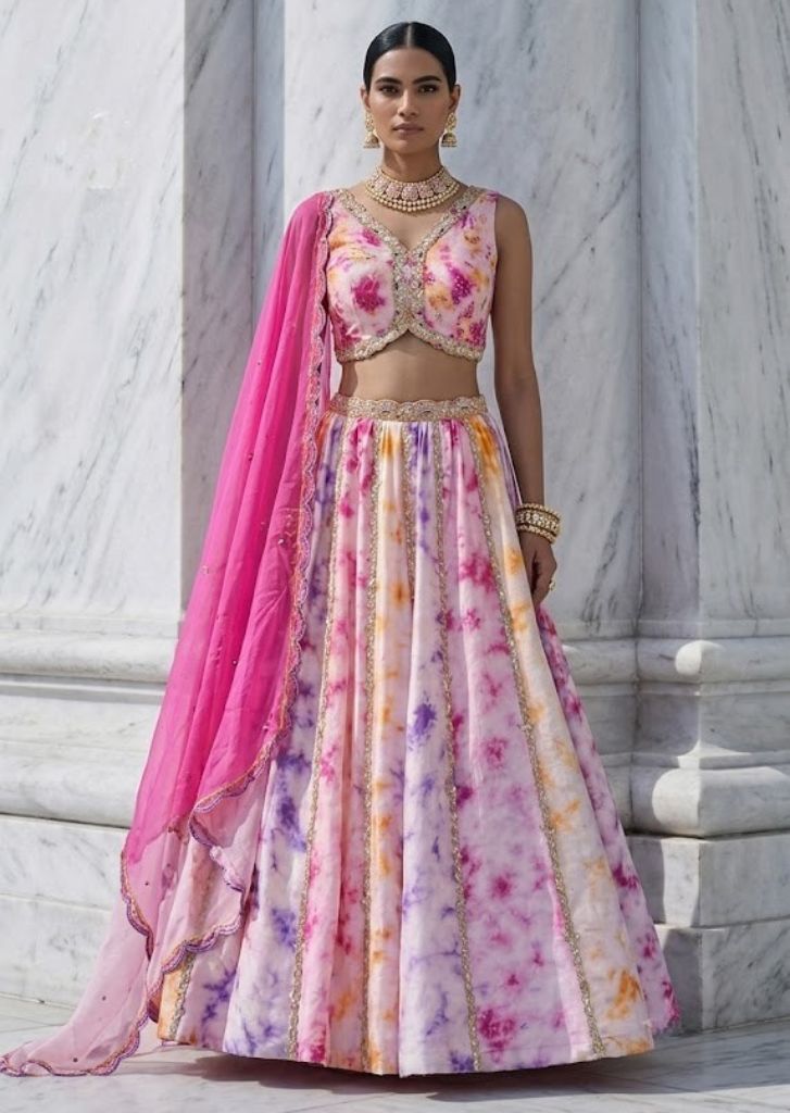 MULTICOLOR TIE AND DYE GOTA PATTI LEHENGA