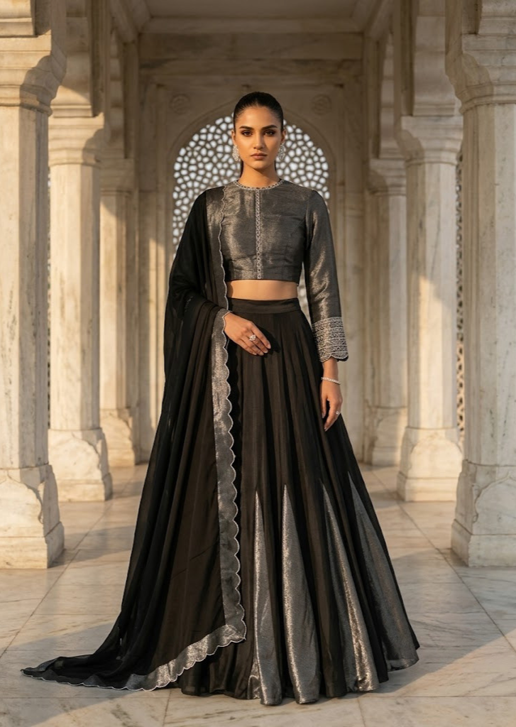 BLACK TISSUE LEHENGA