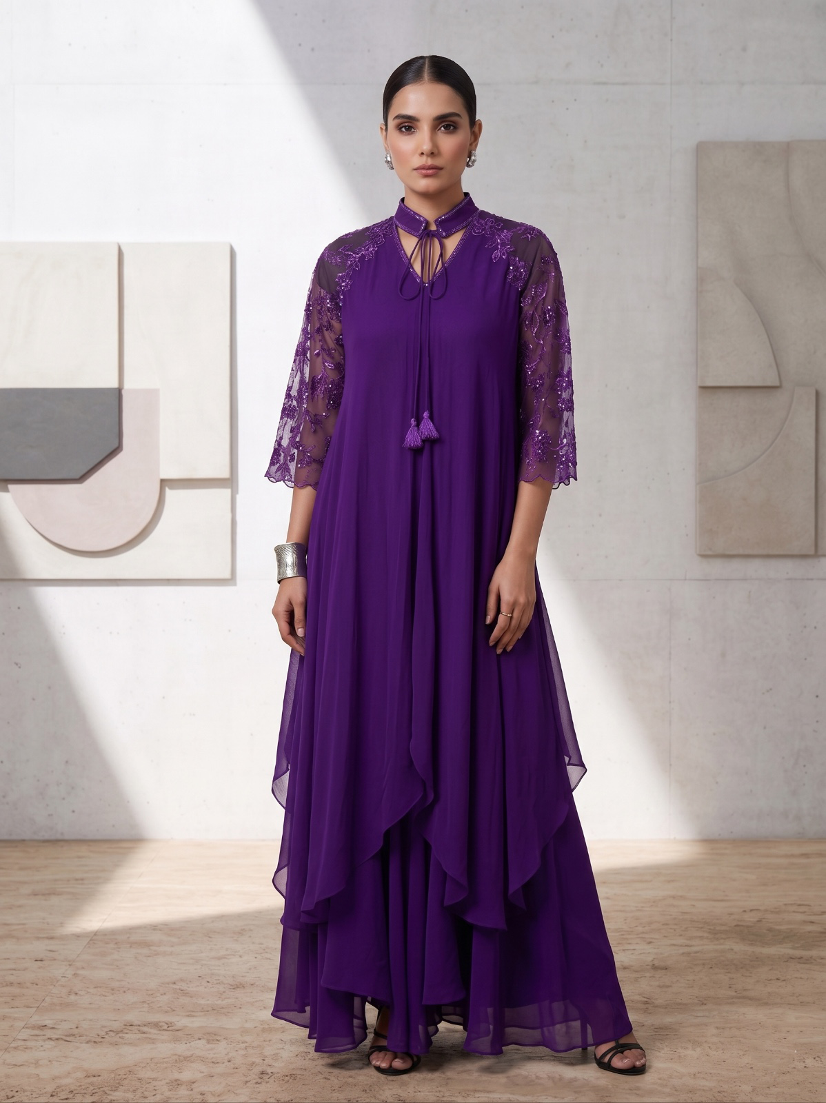 PURPLE OMBRE ASSYMETRIC WATERFALL SHARARA SET