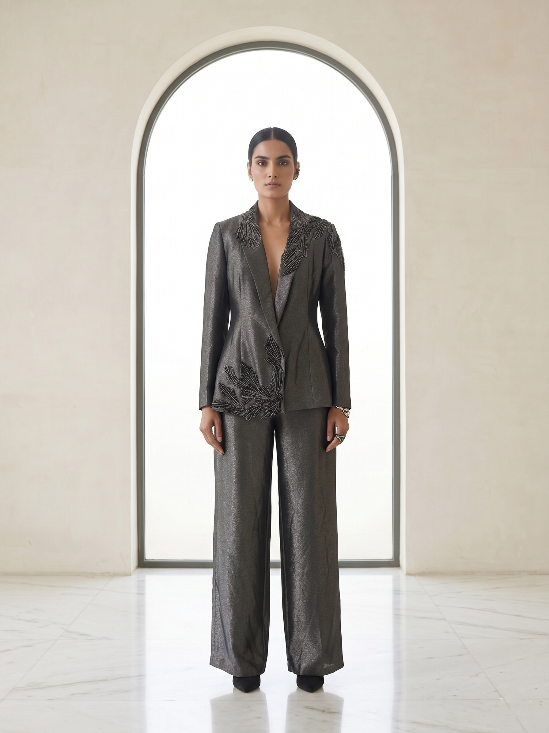 BLACK EMBROIDERED BLAZER CO-ORD SET WITH PANTS.