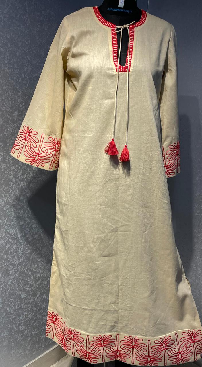 CREAM EMBROIDERED KAFTAN DRESS