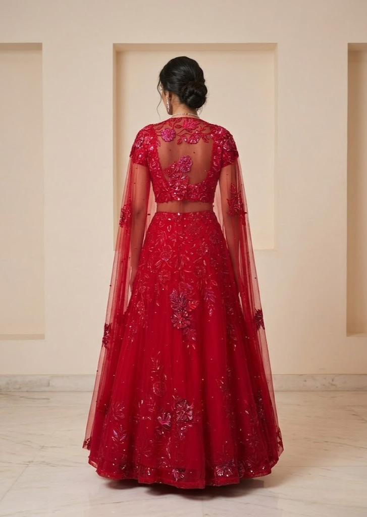 RED EMBROIDERD LEHENGA SET