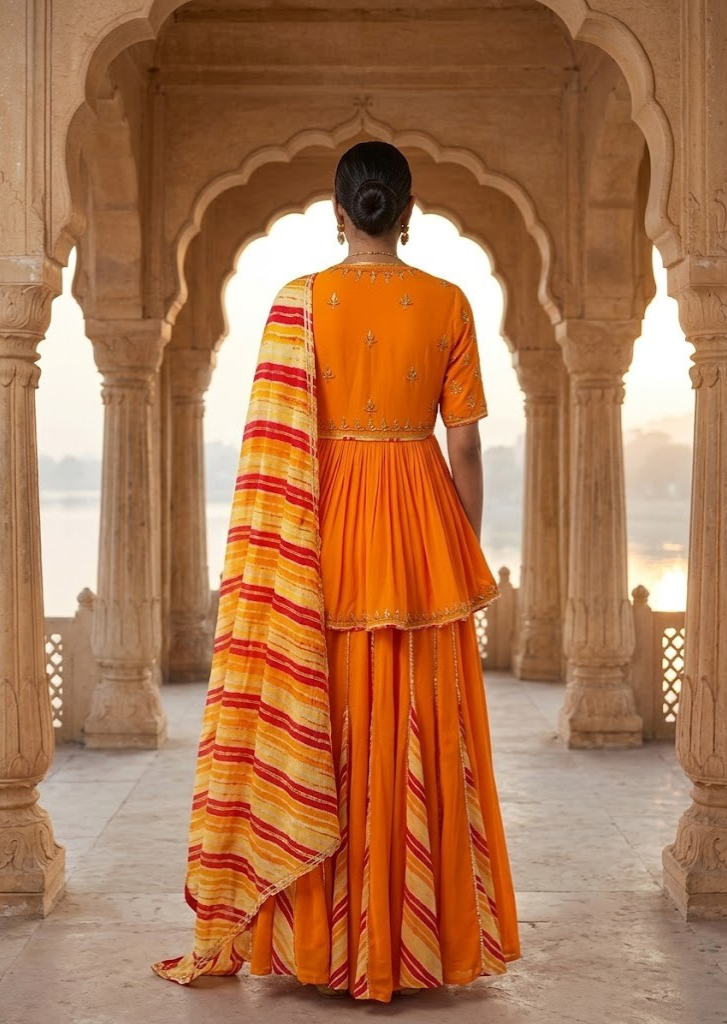 MANGO YELLOW GOTA PATTI SHARARA LEHENGA AND LEHERIYA DUPATTA