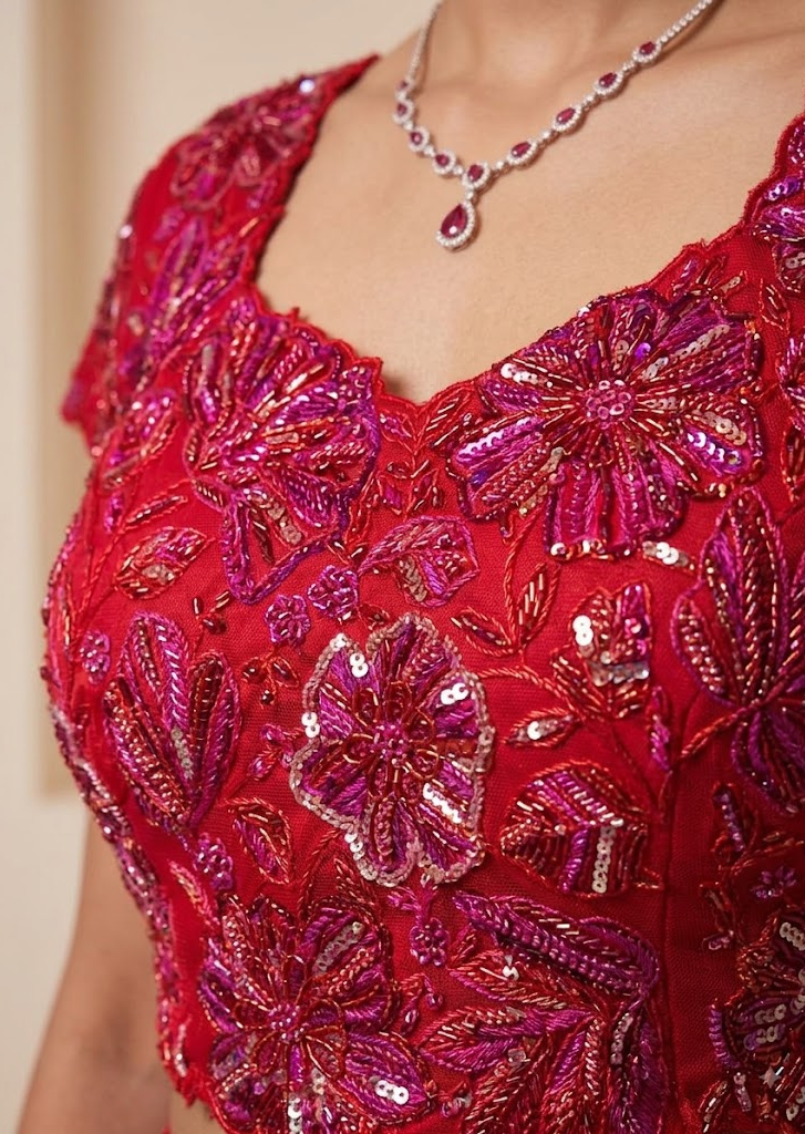 RED EMBROIDERD LEHENGA SET