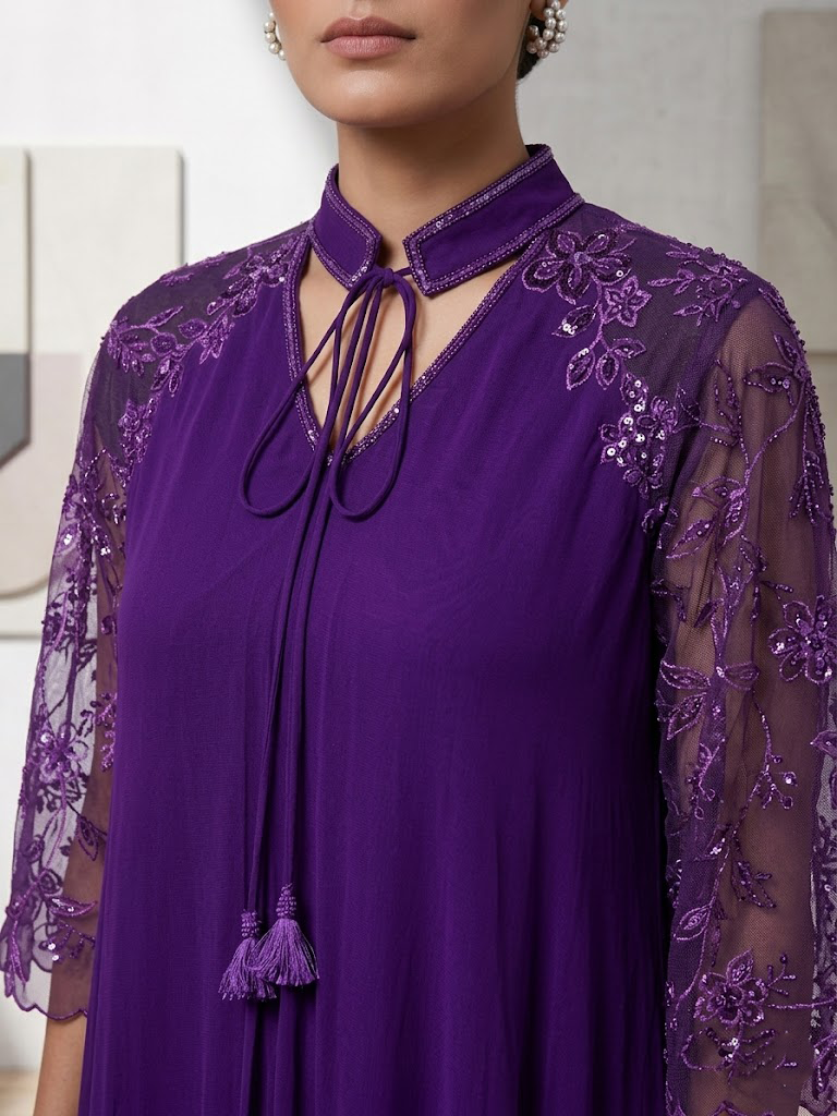 PURPLE OMBRE ASSYMETRIC WATERFALL SHARARA SET