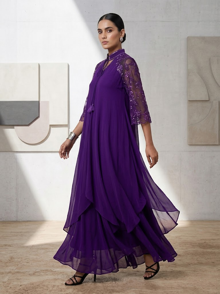 PURPLE OMBRE ASSYMETRIC WATERFALL SHARARA SET