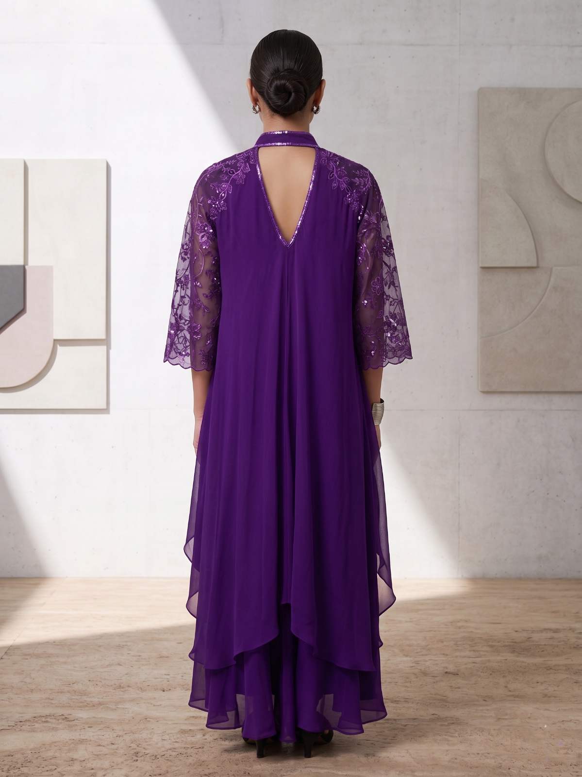 PURPLE OMBRE ASSYMETRIC WATERFALL SHARARA SET