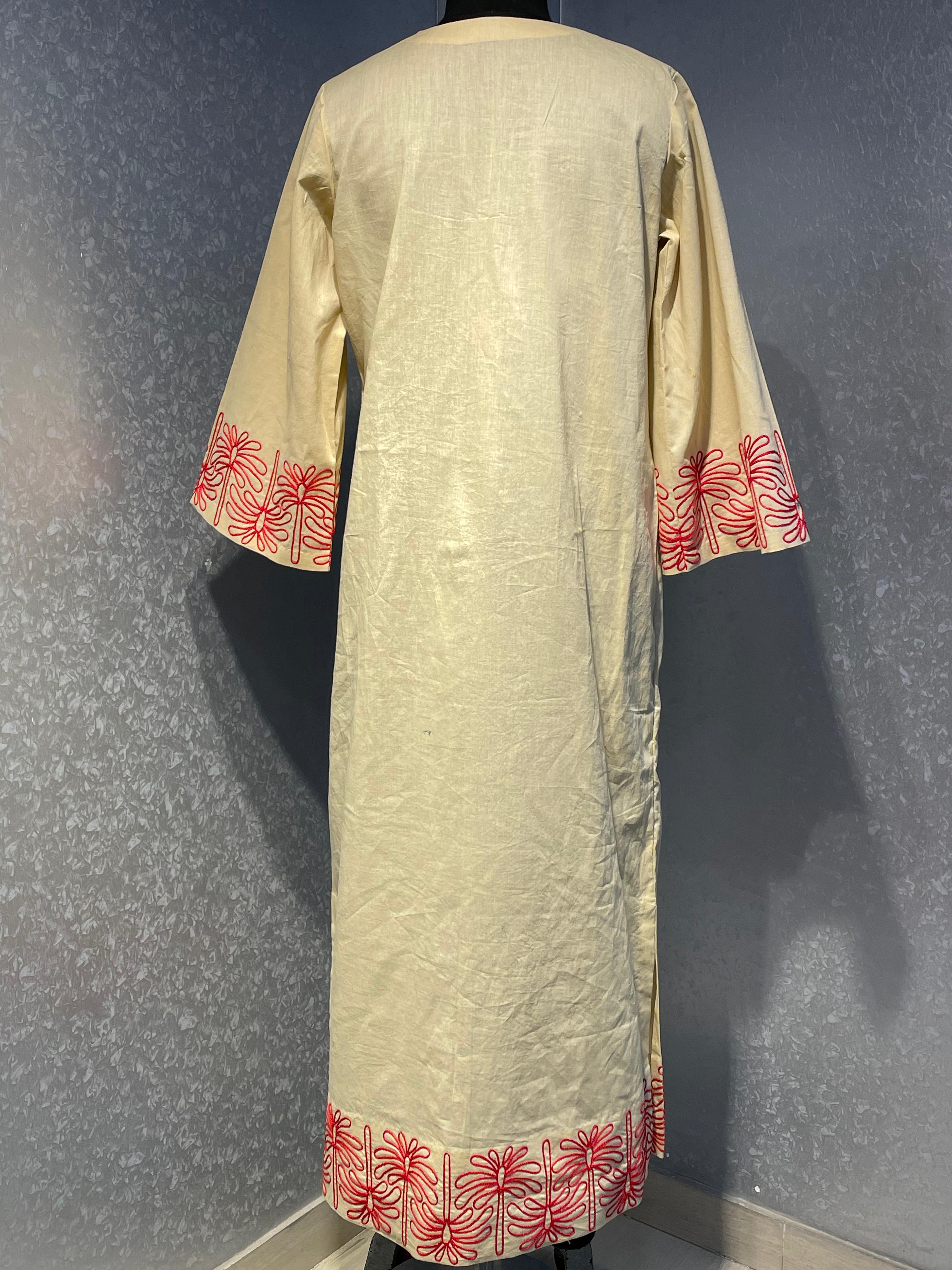 CREAM EMBROIDERED KAFTAN DRESS