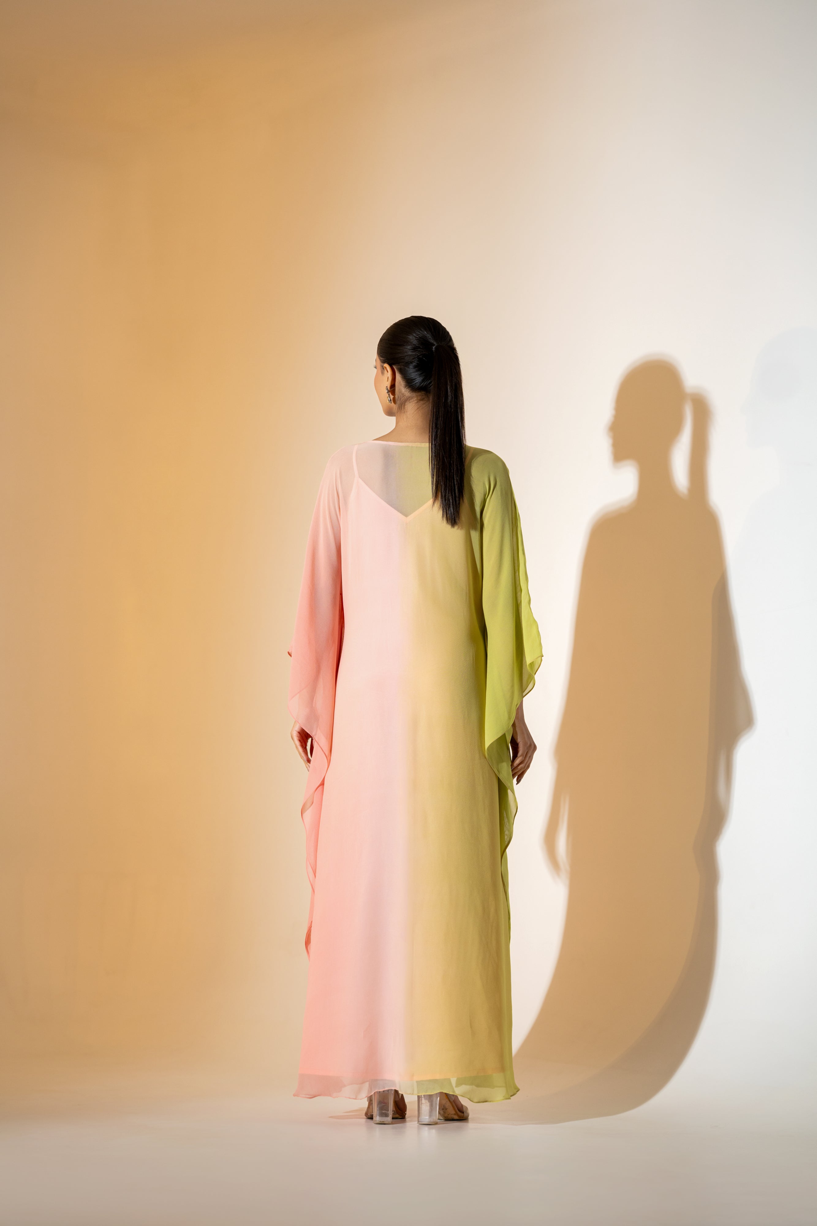 OMBRE SUNSET KAFTAN WITH TROPICAL EMBROIDERY