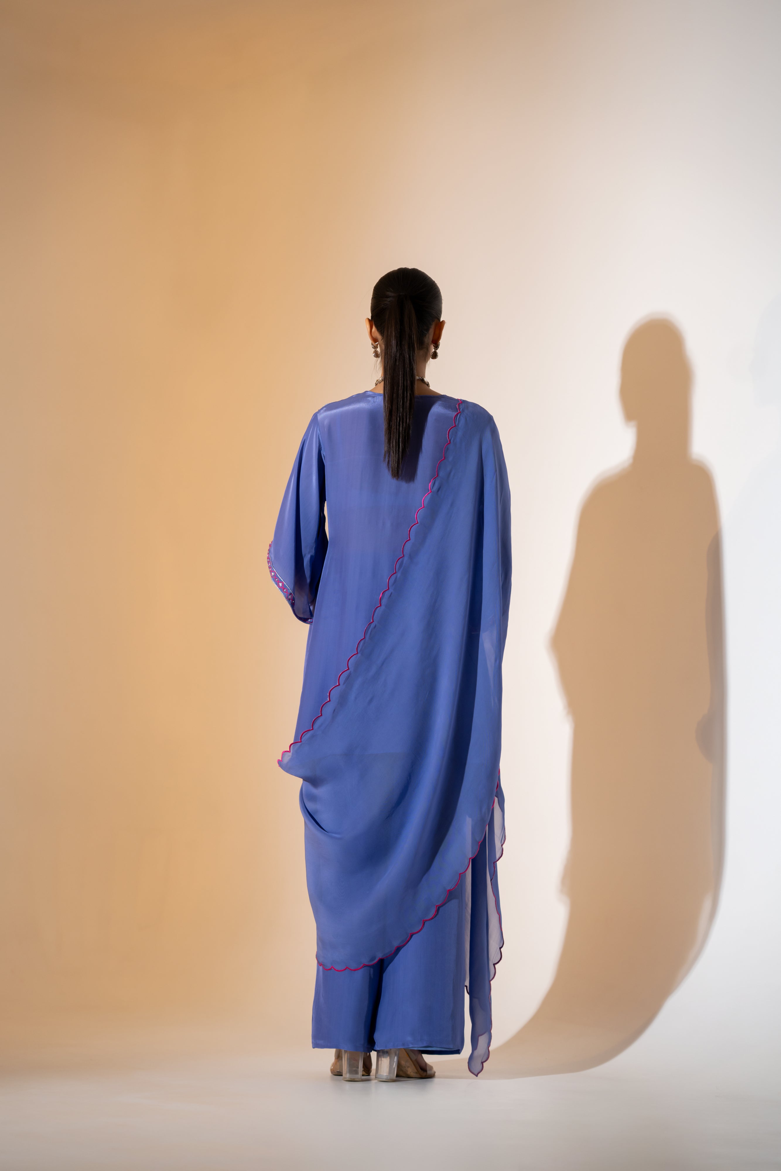 PERIWINKLE BLUE EMBROIDERED KURTA SET  WITH FLARED SLEEVES