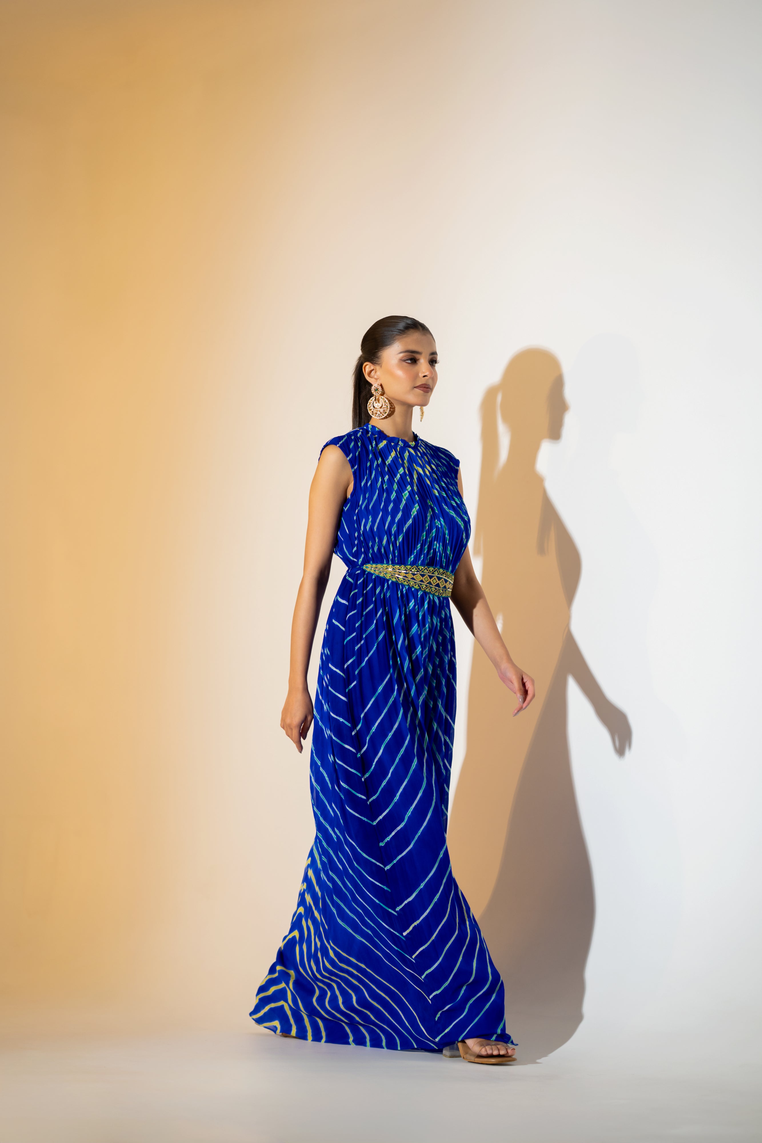 LEHERIYA DYED DRESS WITH  EMBROIDERED BELT.