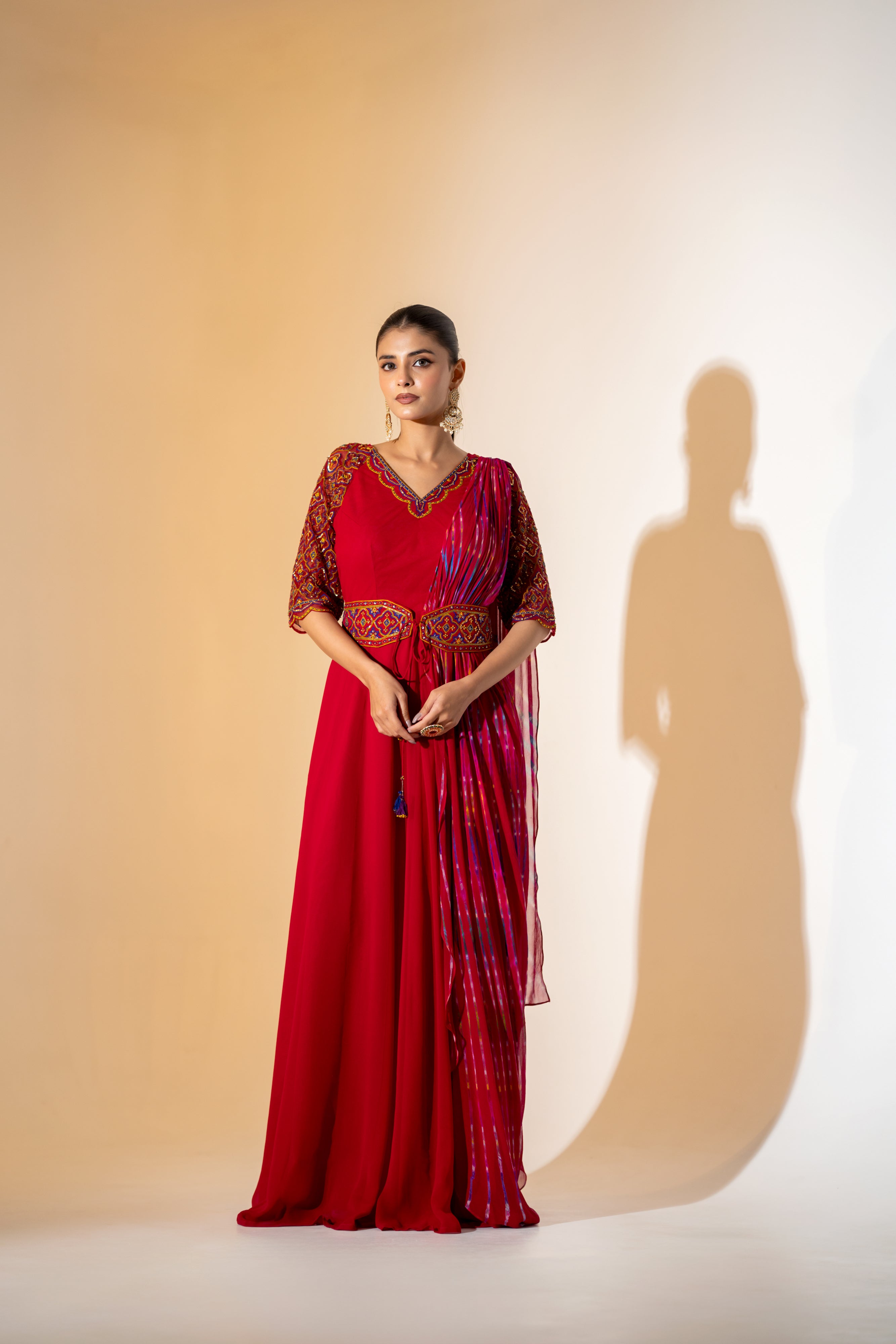 RED LEHERIYA DRAPE SAREE