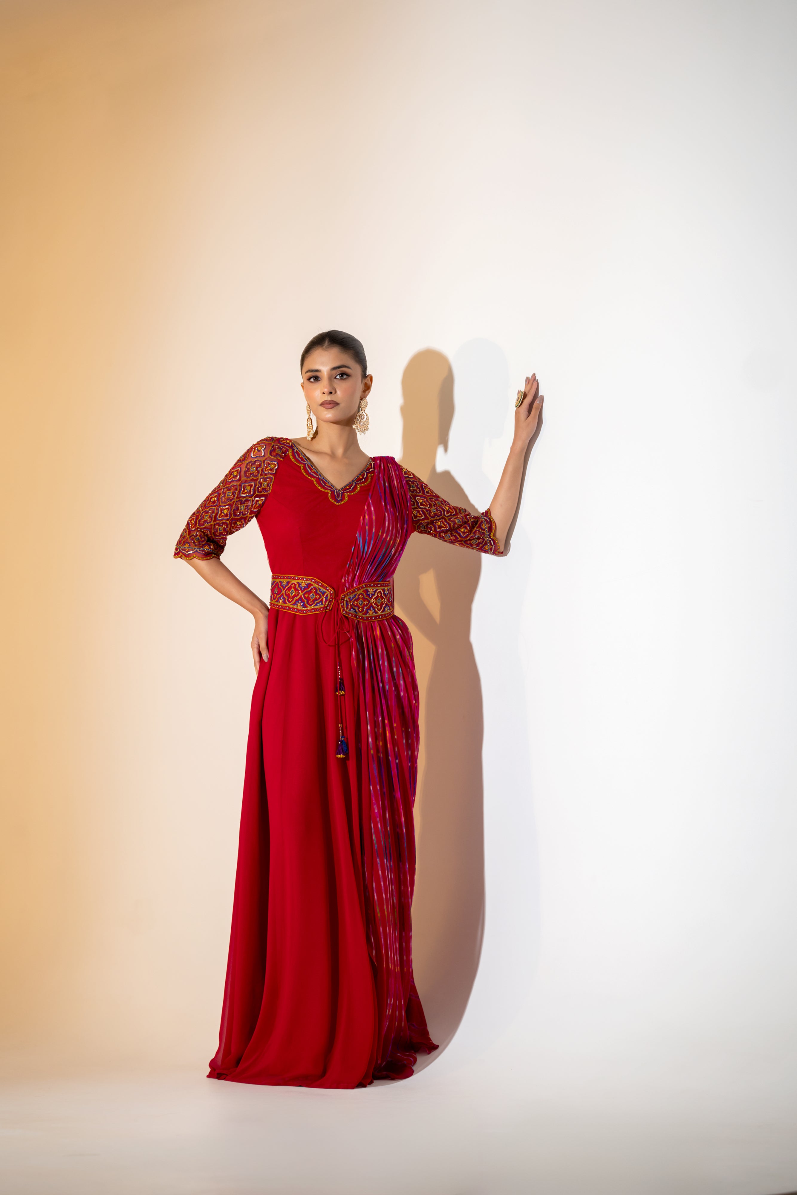 RED LEHERIYA DRAPE SAREE