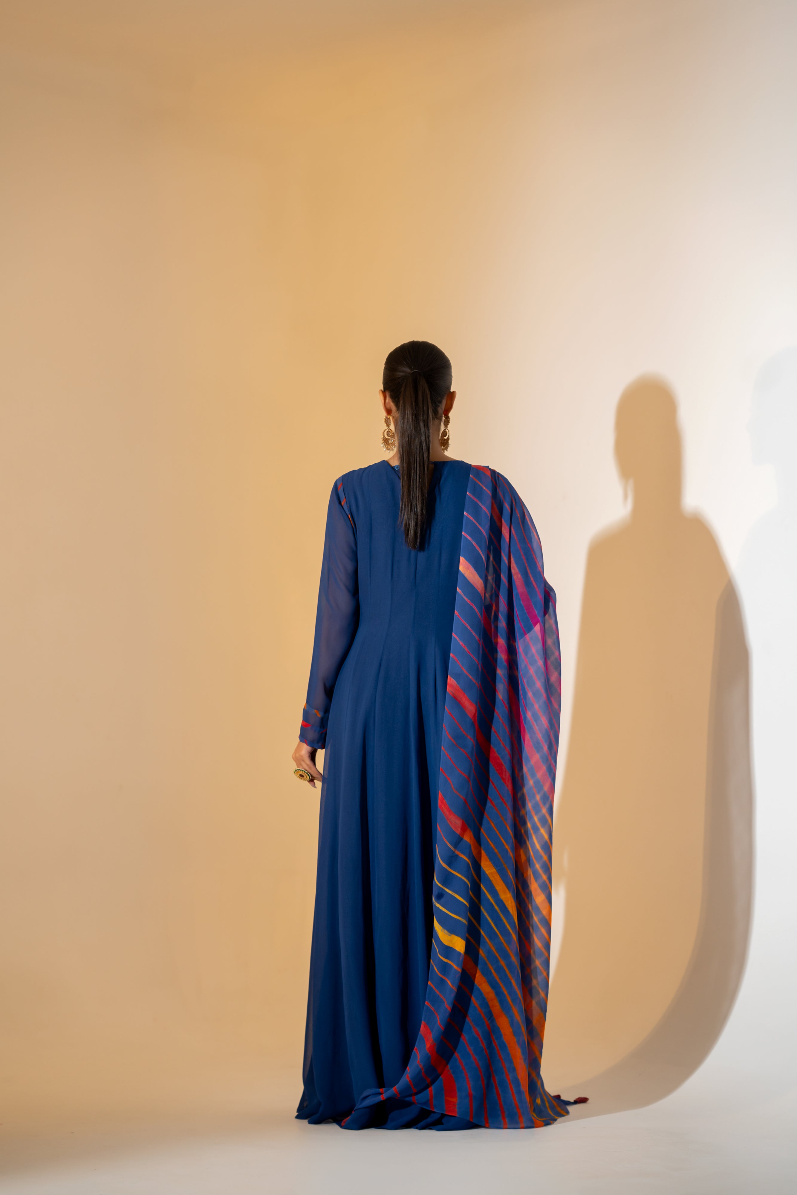 NAVY BLUE ANARKALI SET WITH DUPATTA.