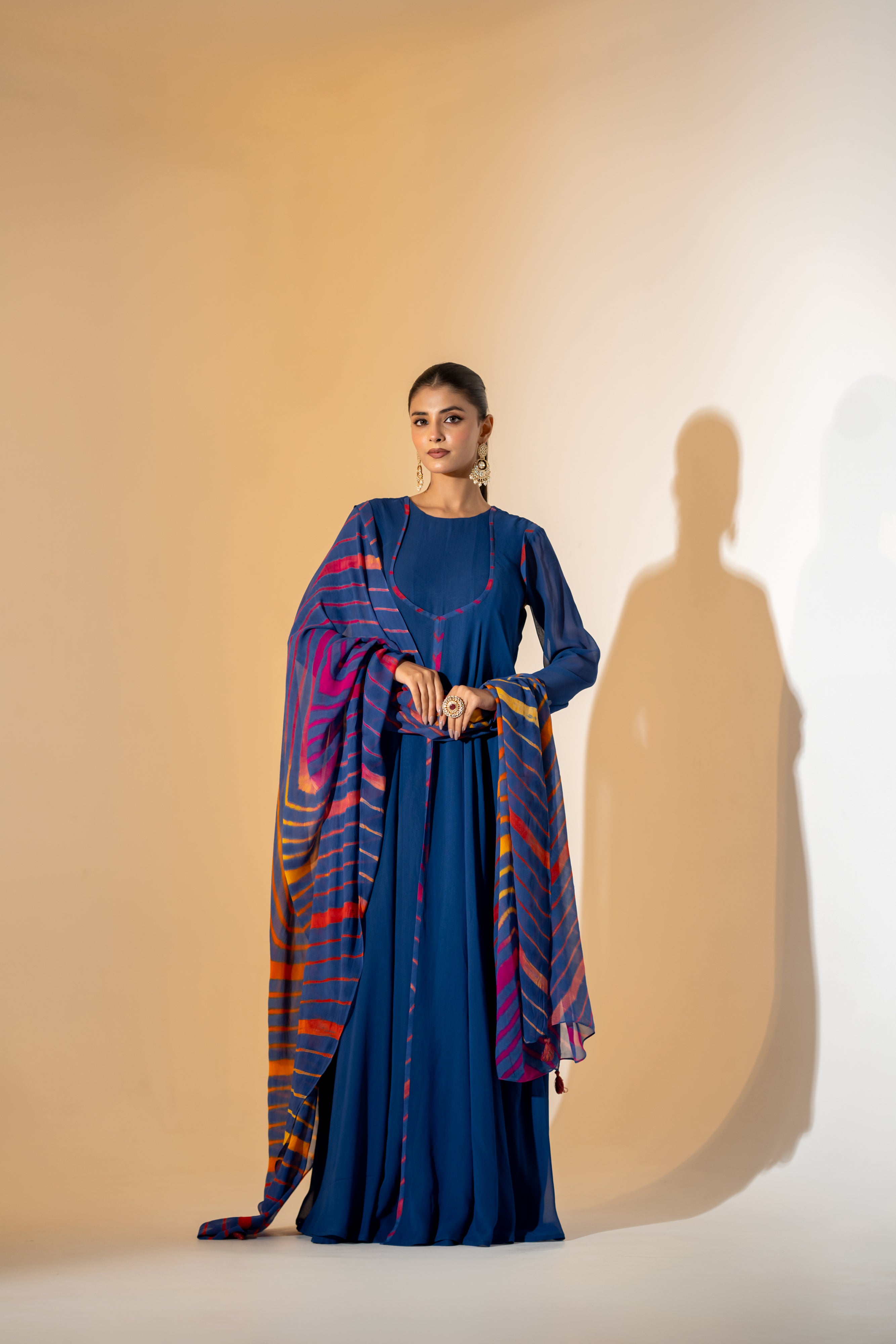 NAVY BLUE ANARKALI SET WITH DUPATTA.