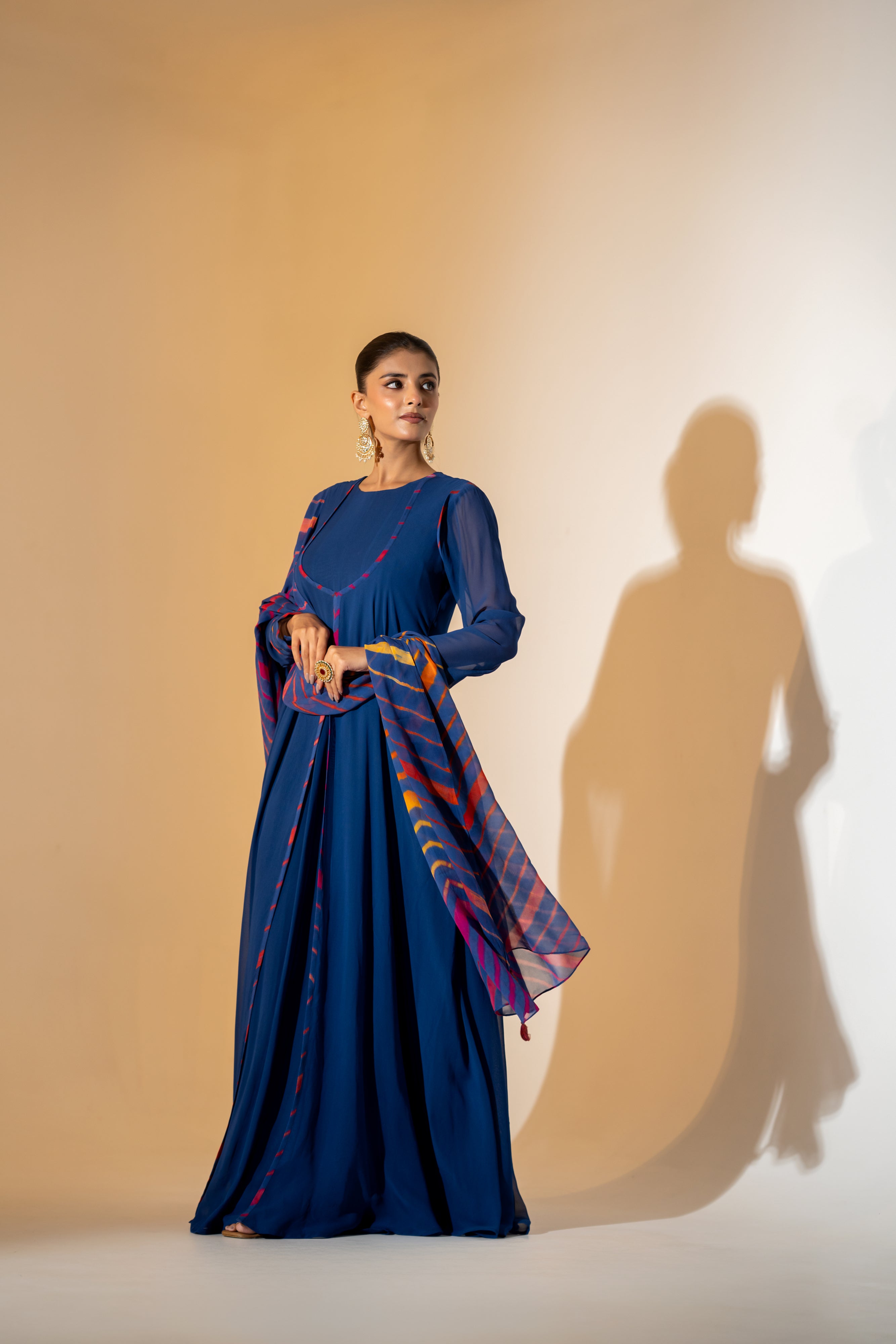 NAVY BLUE ANARKALI SET WITH DUPATTA.