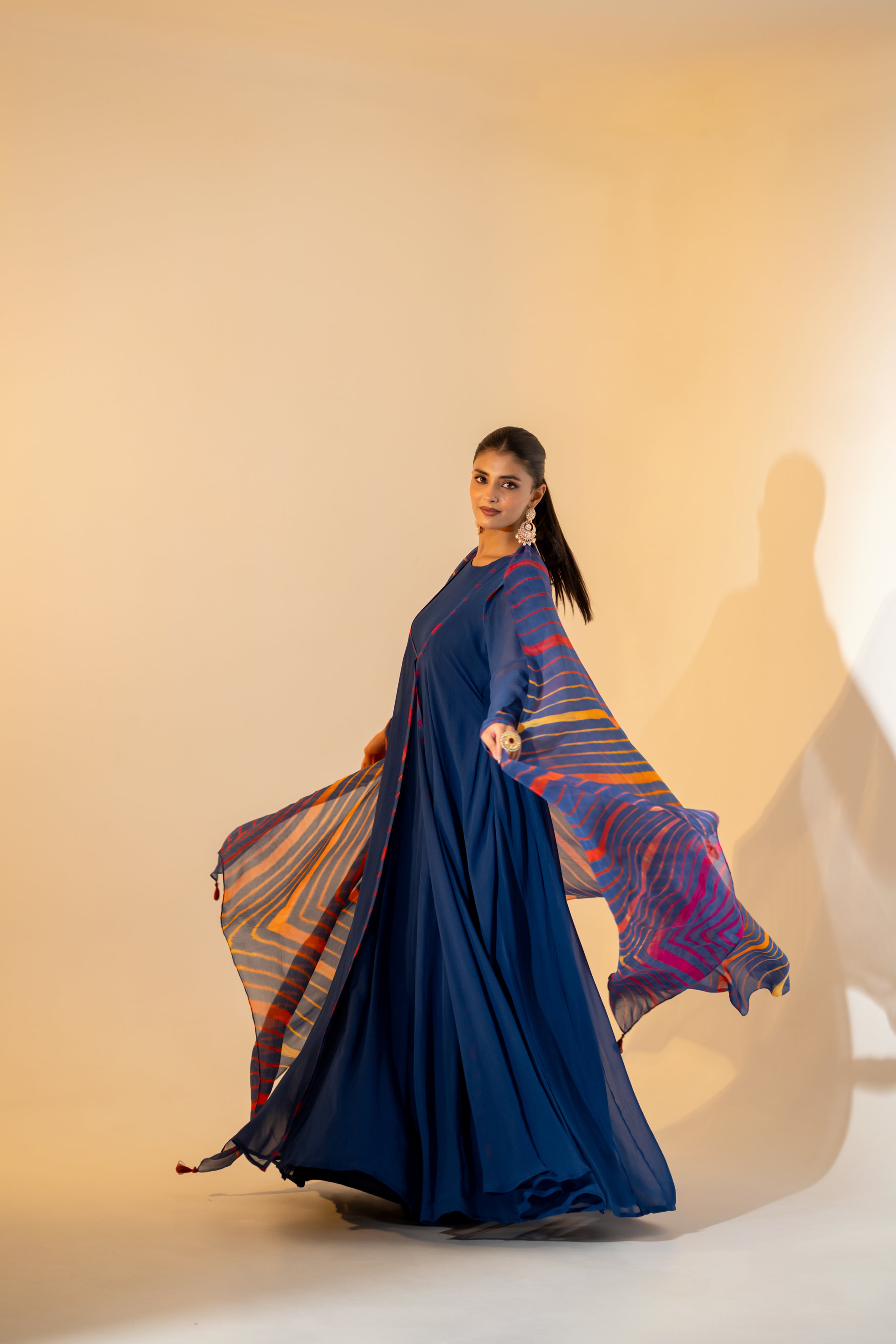 NAVY BLUE ANARKALI SET WITH DUPATTA.