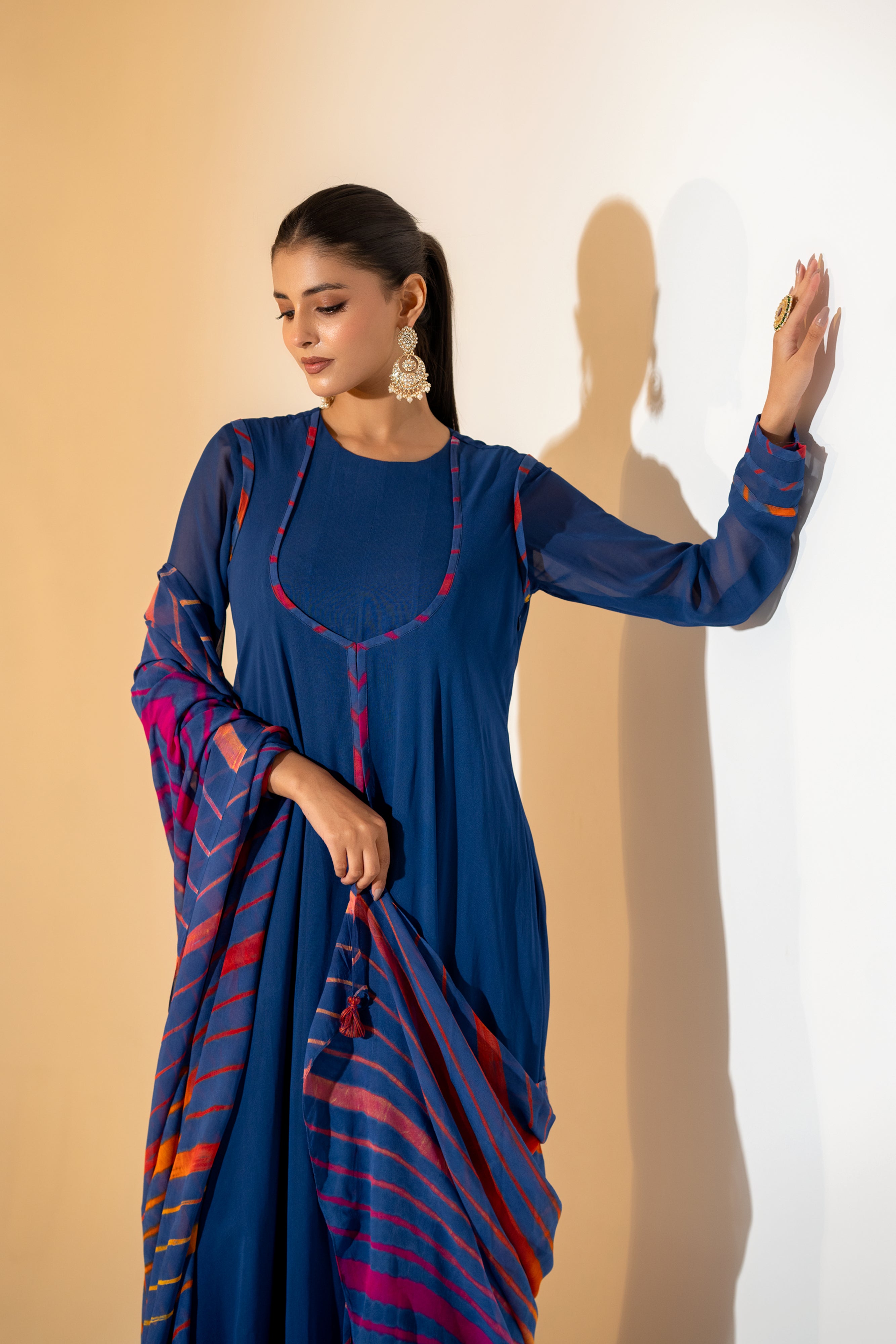 NAVY BLUE ANARKALI SET WITH DUPATTA.