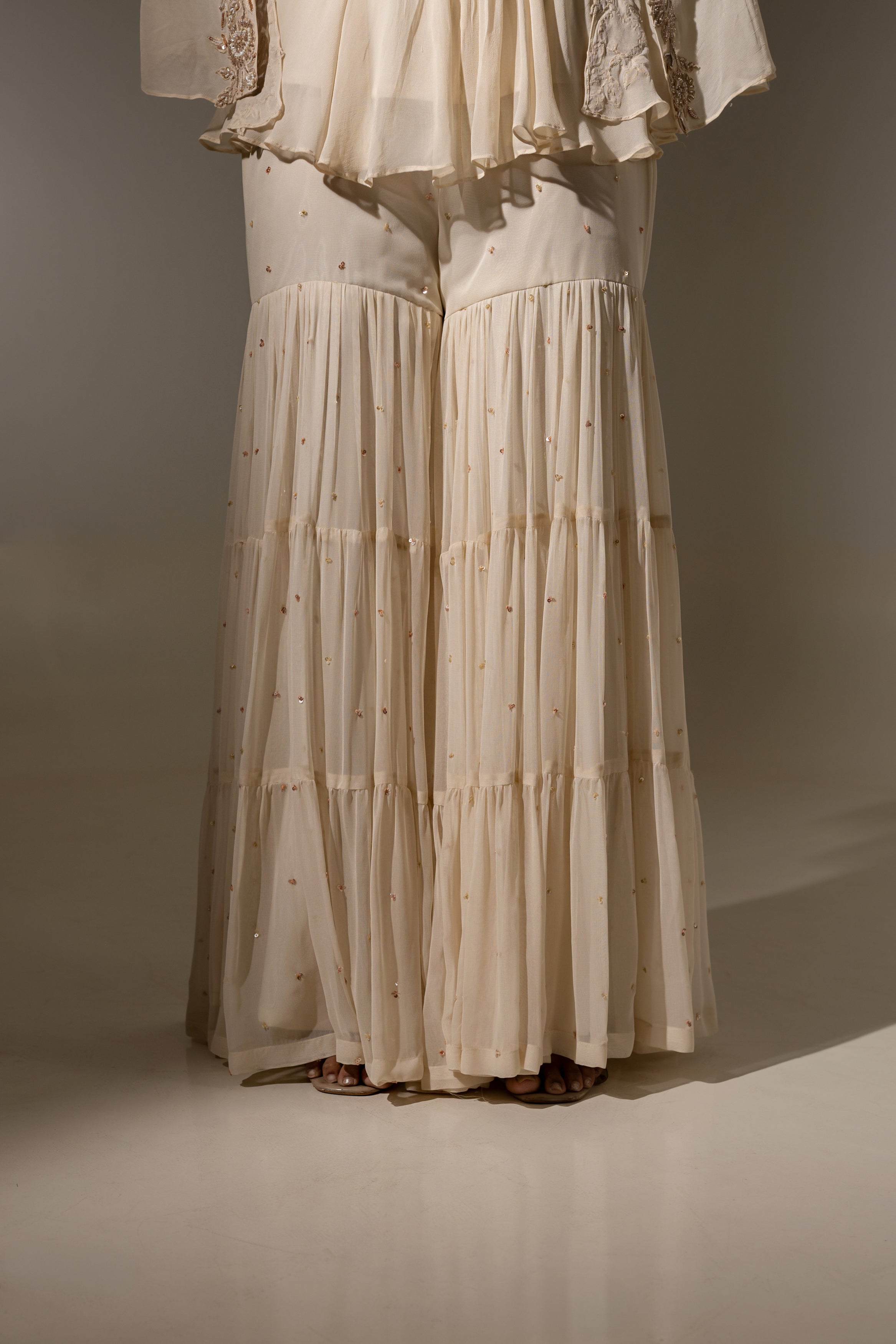 SHARARA WITH INNER SET & PEARL DETAILING AND EMBROIDERED NECKLINE.