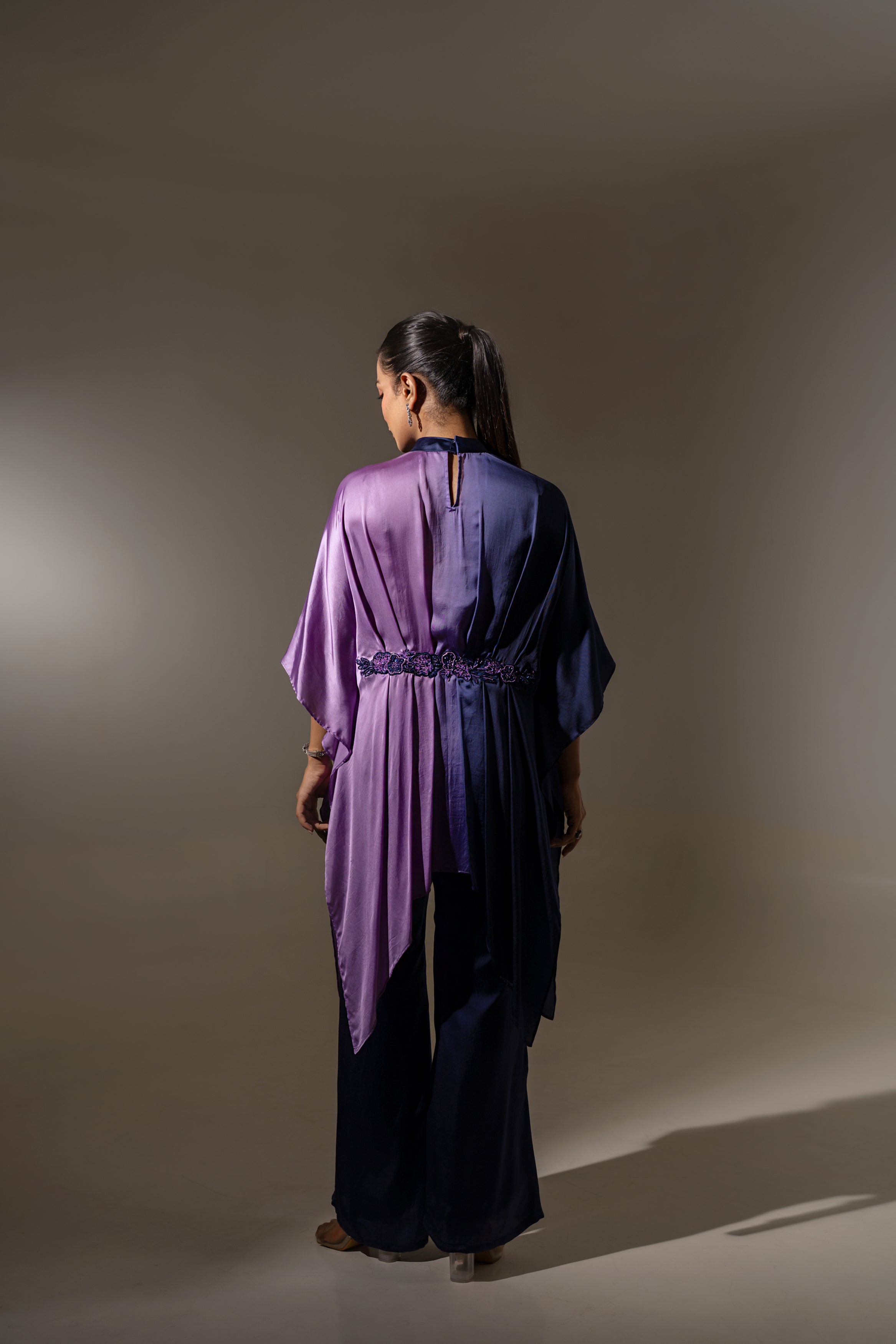 ELEGANT BLUE & PURPLE DRAPED TUNIC SET.