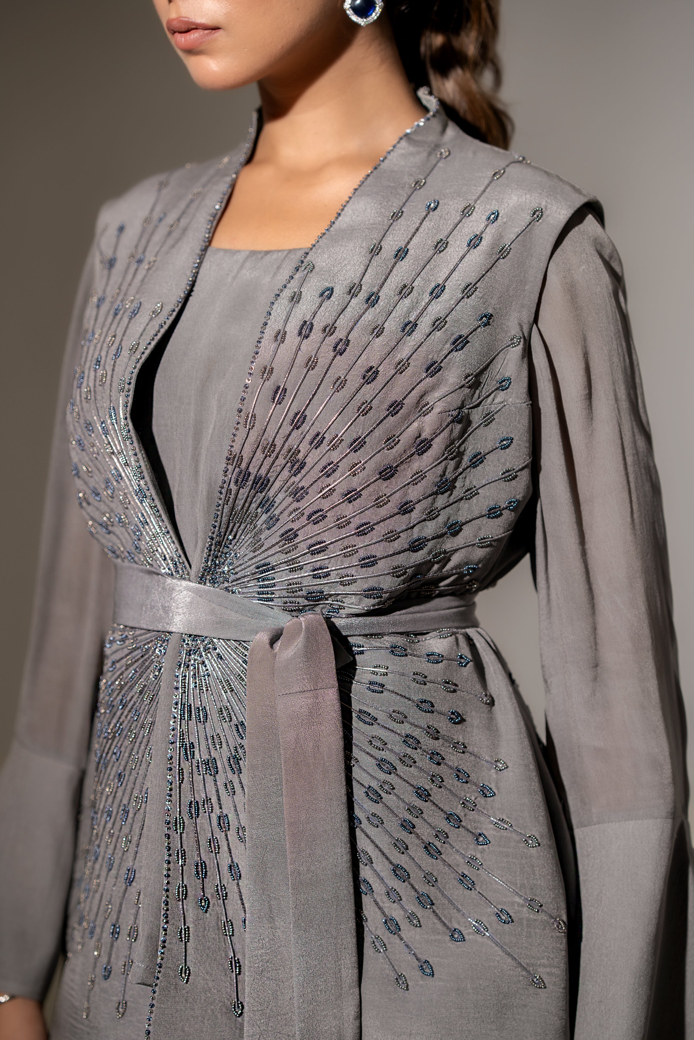 ELEGANT JACKET TOP WITH BELT & MATCHING PANTS.