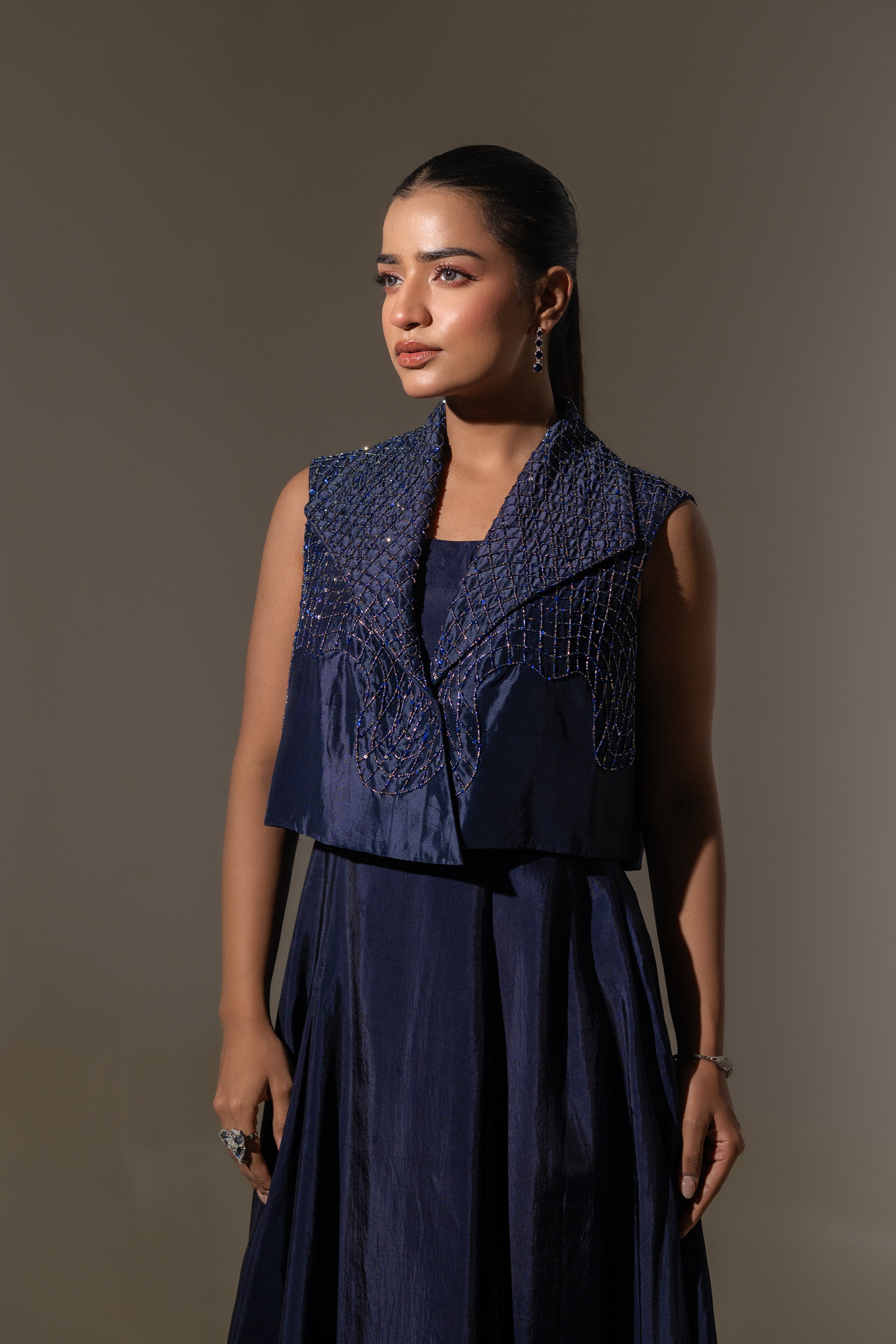 EMBELLISHED CROPPED JACKET WITH FLARED DRESS