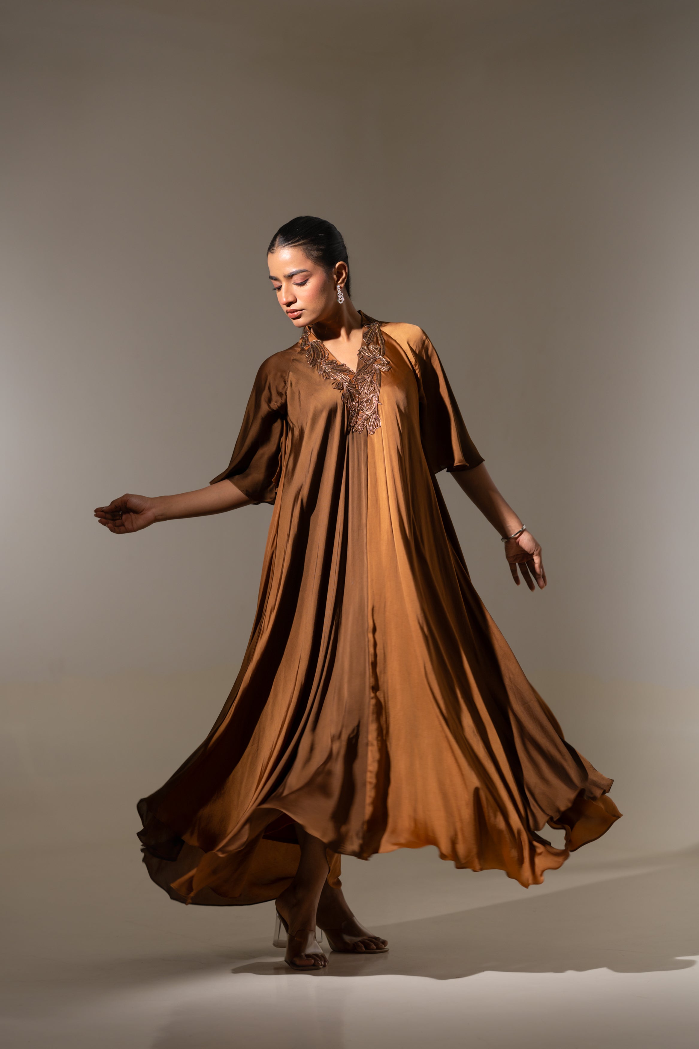 OMBRE EMBELLISHED V-NICK GOWN