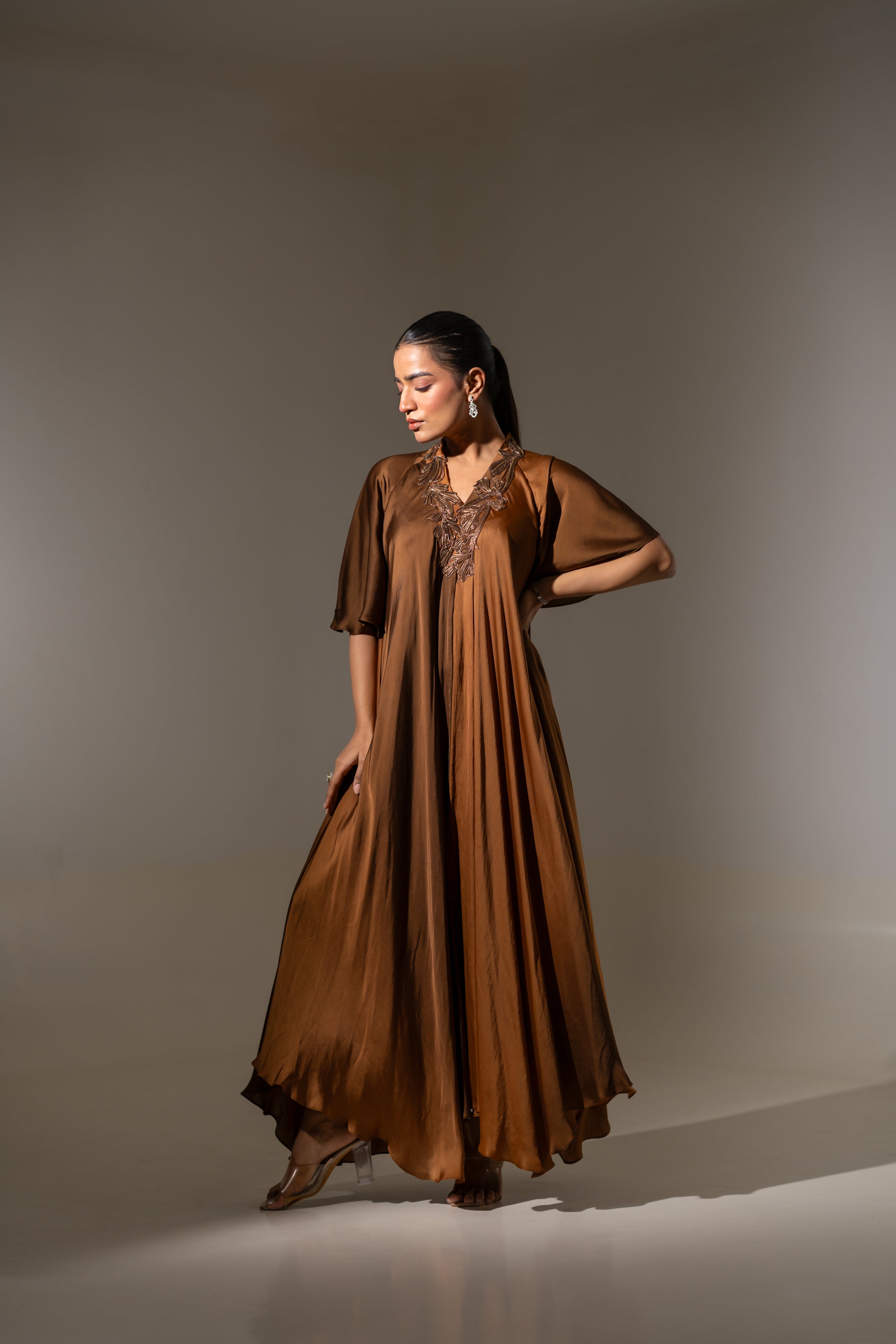 OMBRE EMBELLISHED V-NICK GOWN