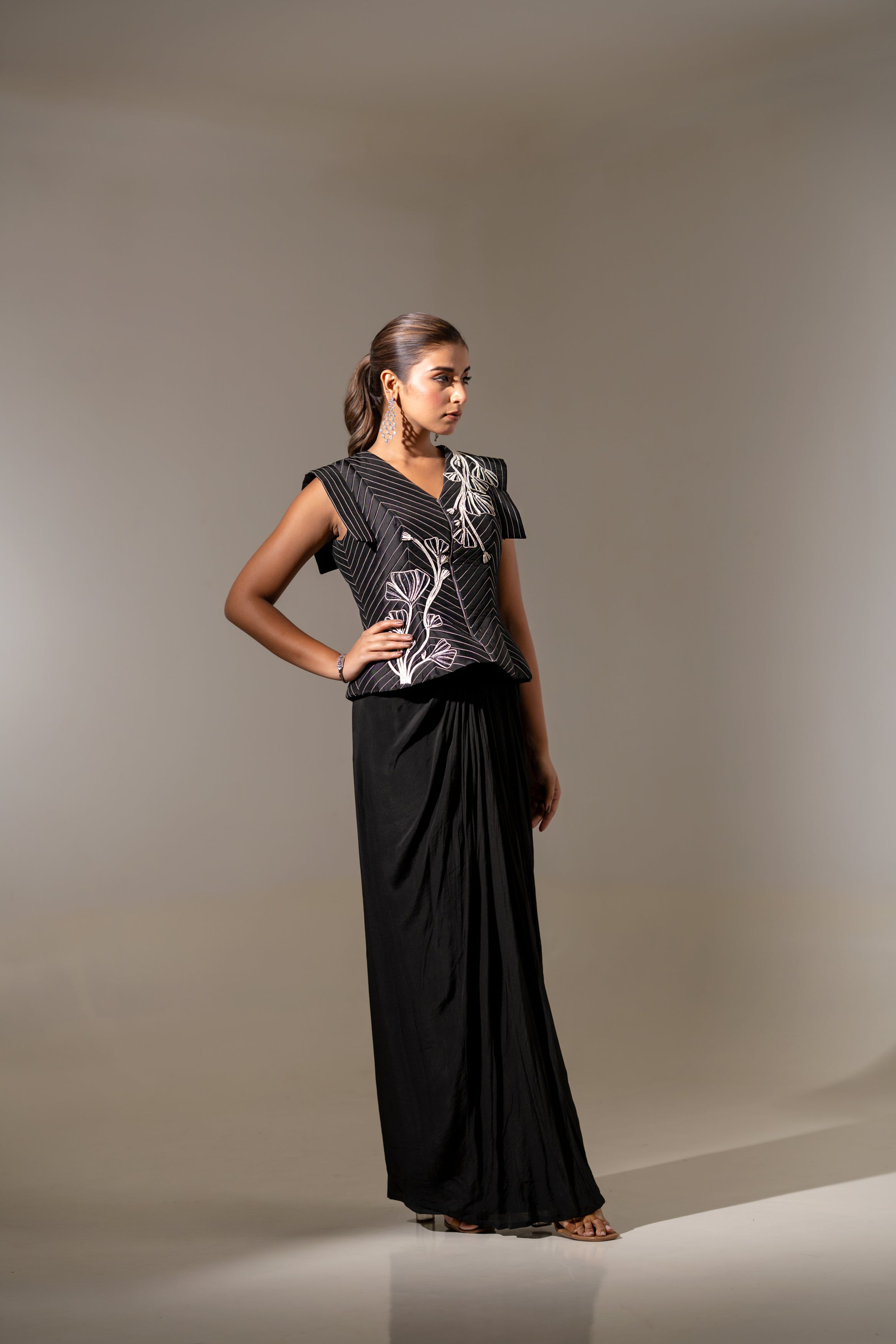 EMBROIDERED JACKET WITH DRAPED SKIRT