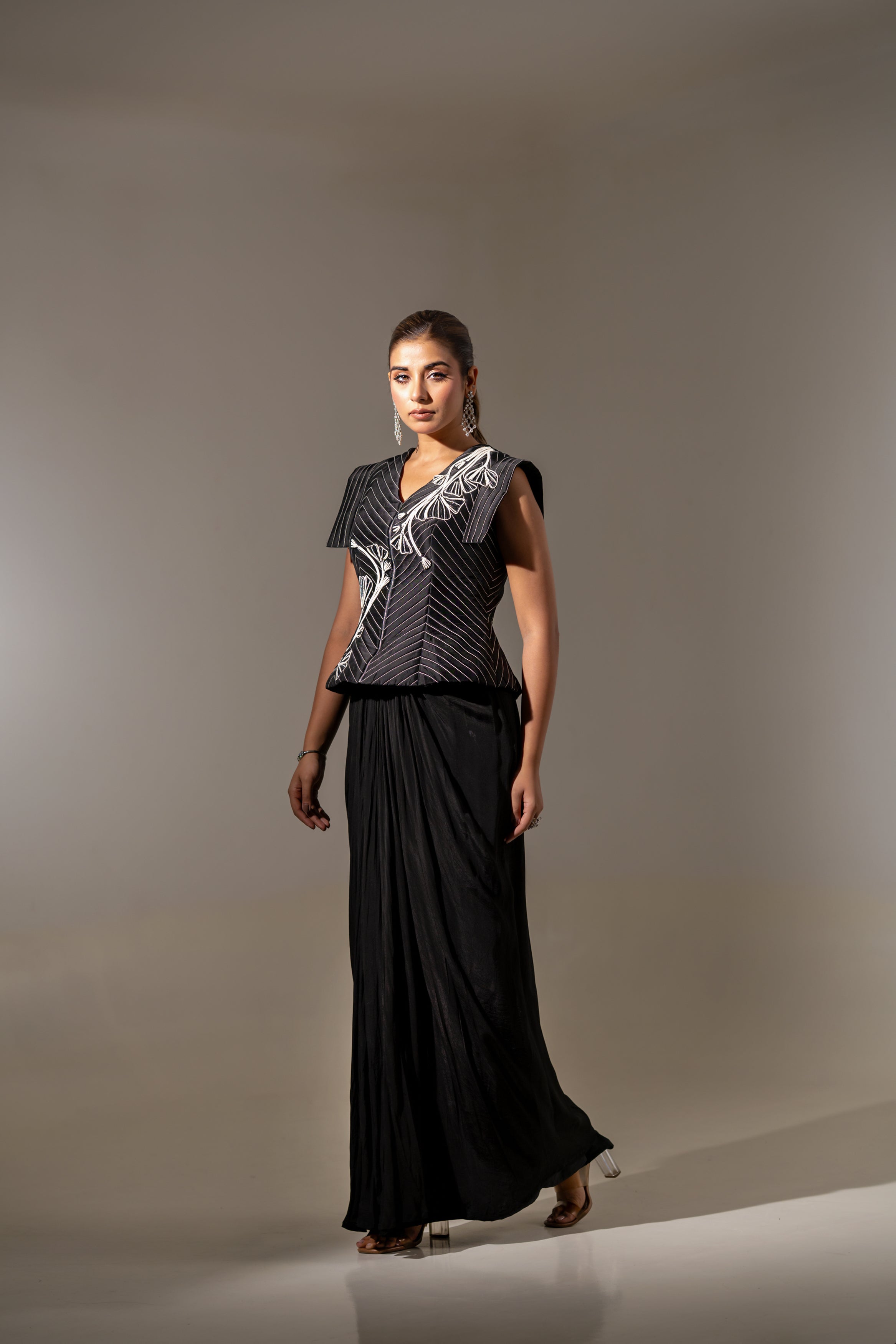EMBROIDERED JACKET WITH DRAPED SKIRT