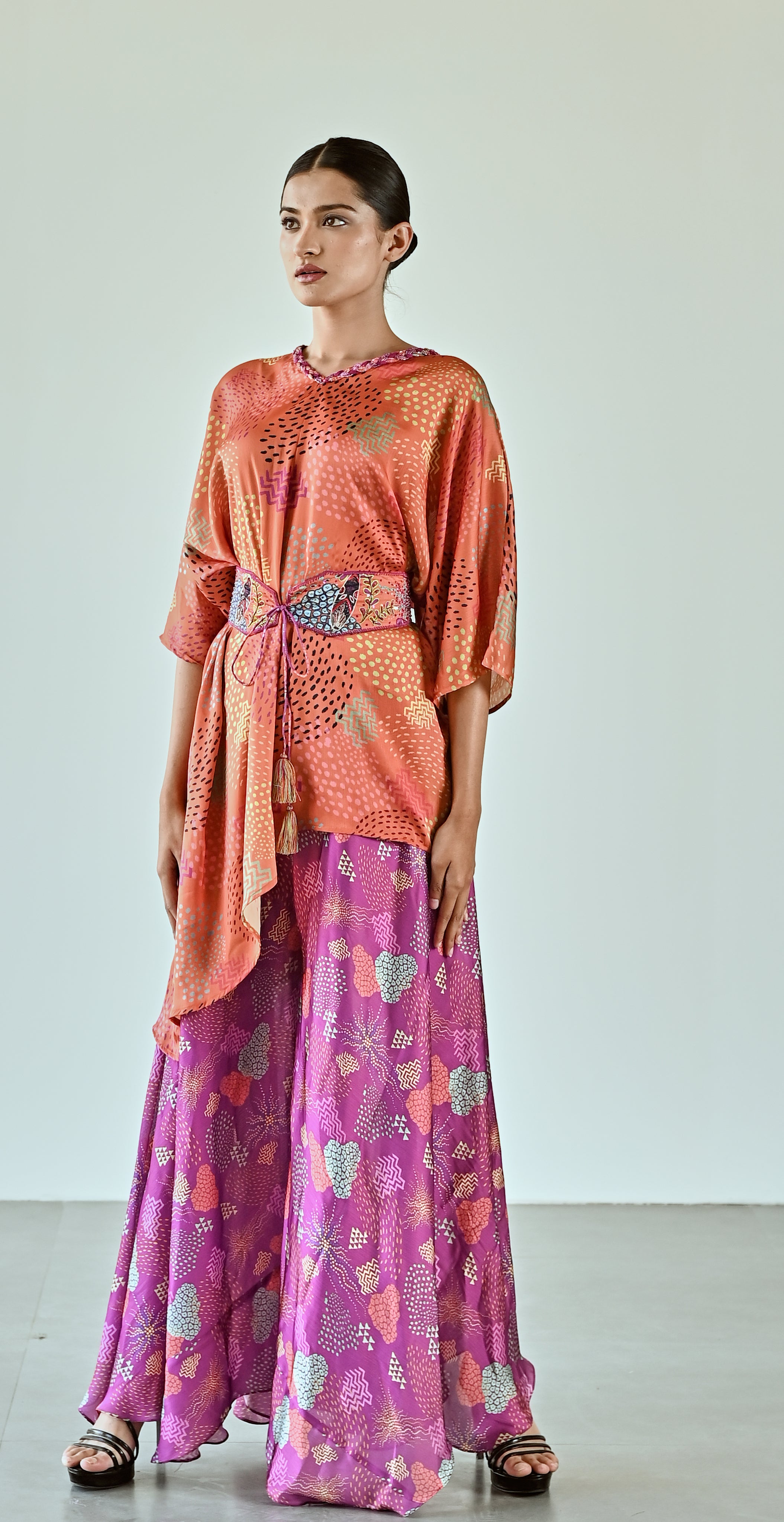 ORANGE PURPLE PRINTED TOP BOTTOM