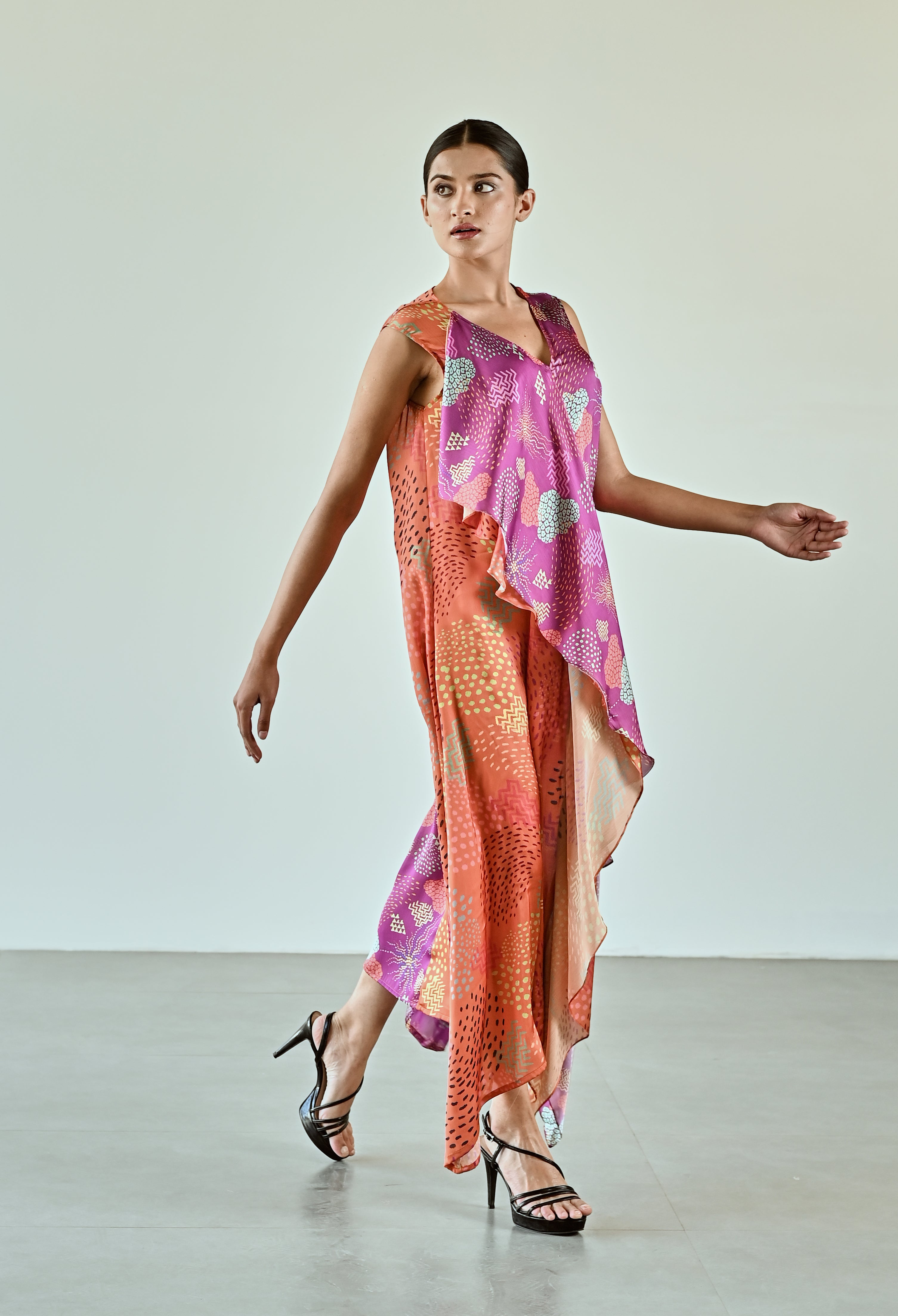 PINK ORANGE PRINTED DRESS