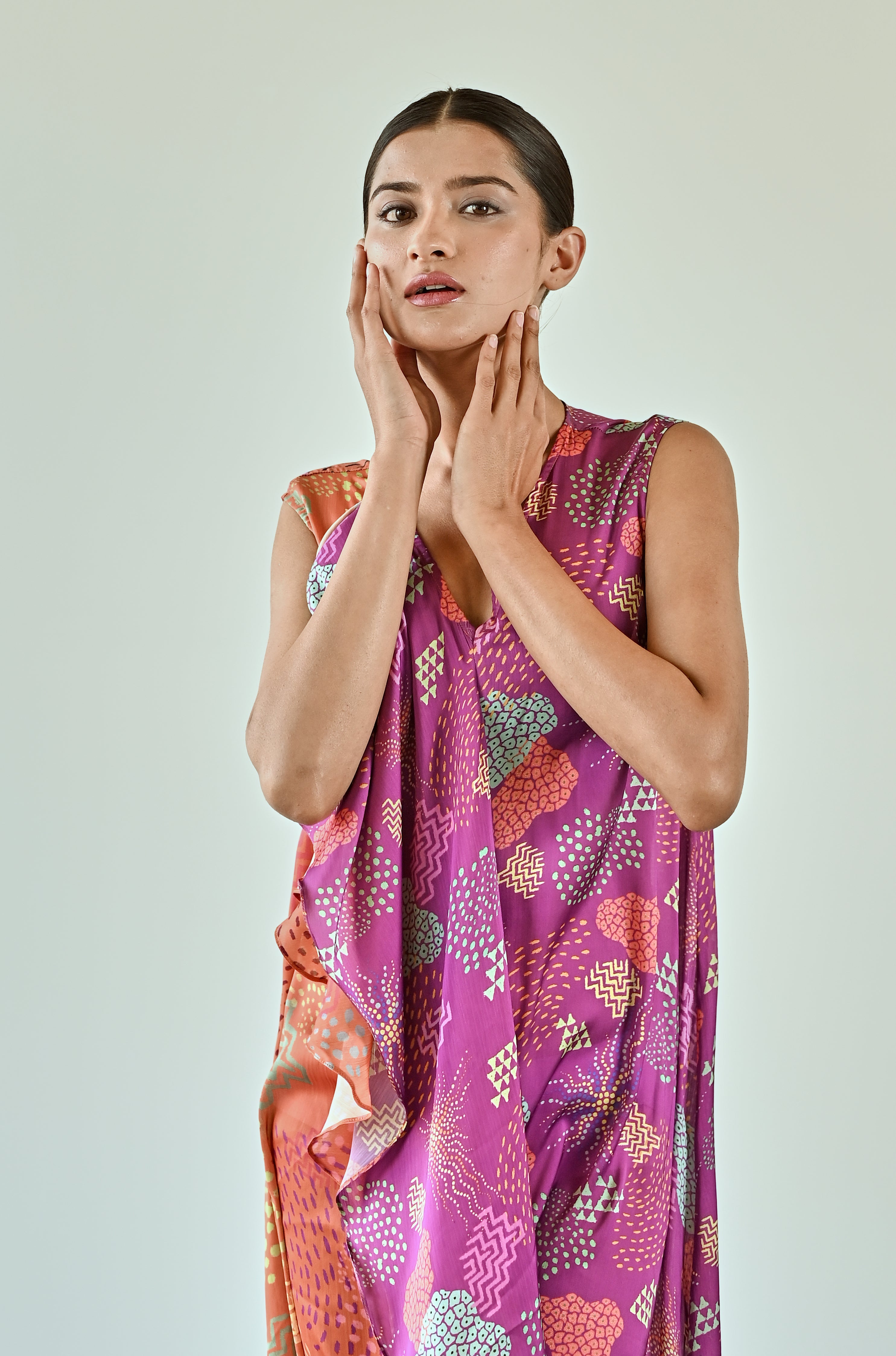 PINK ORANGE PRINTED DRESS