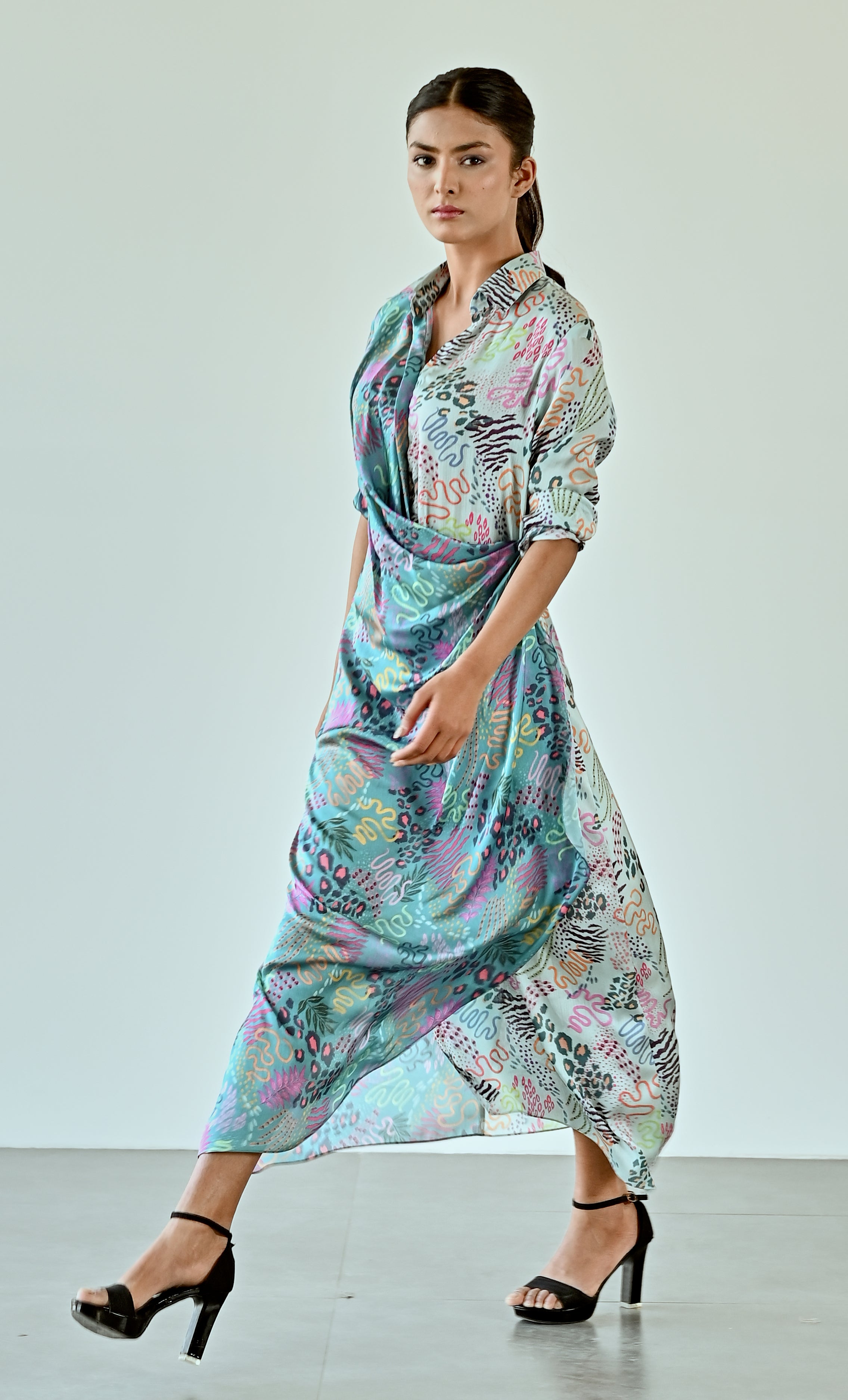 TEAL AQUA PRINTED DRESS