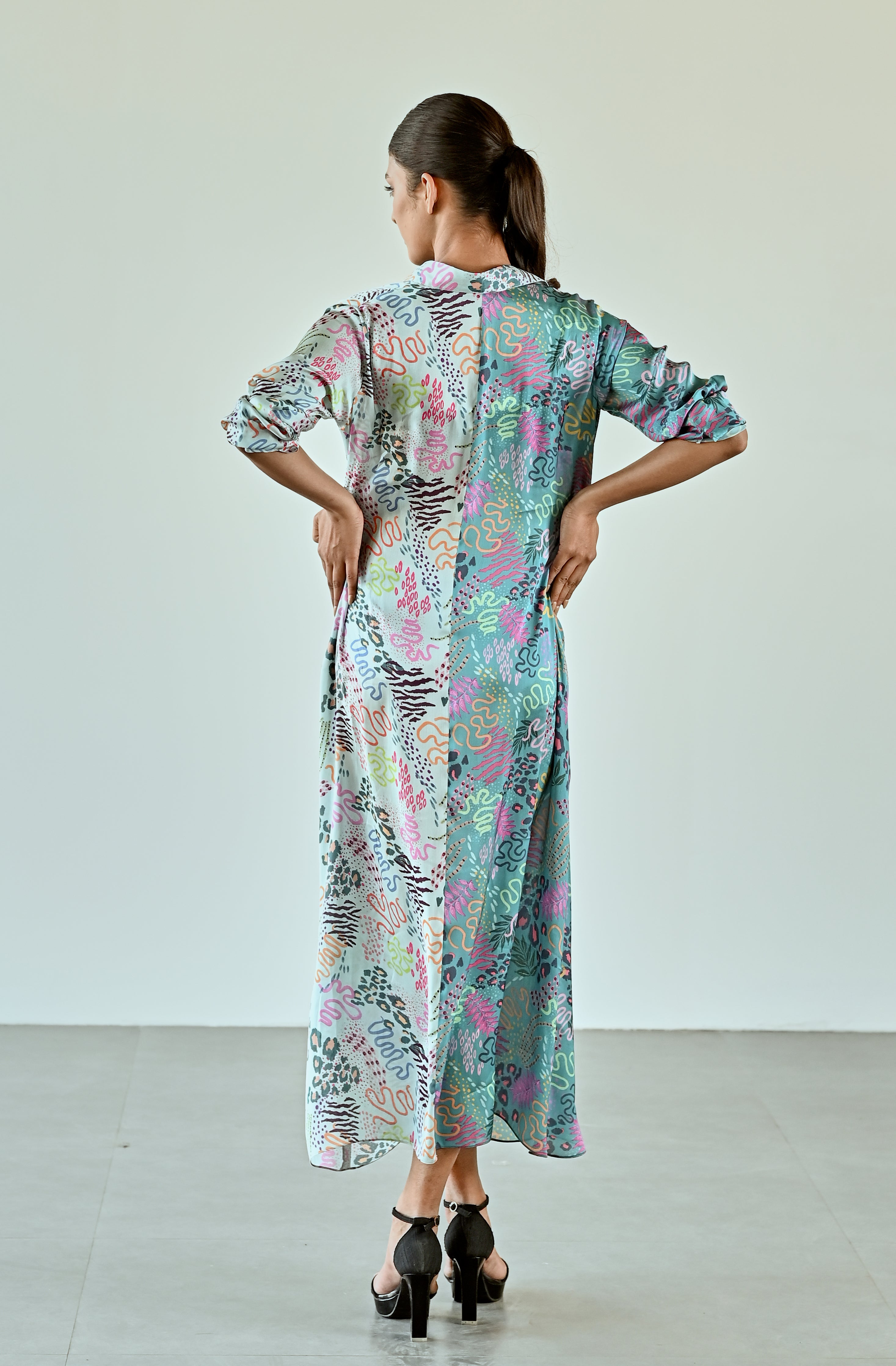 TEAL AQUA PRINTED DRESS