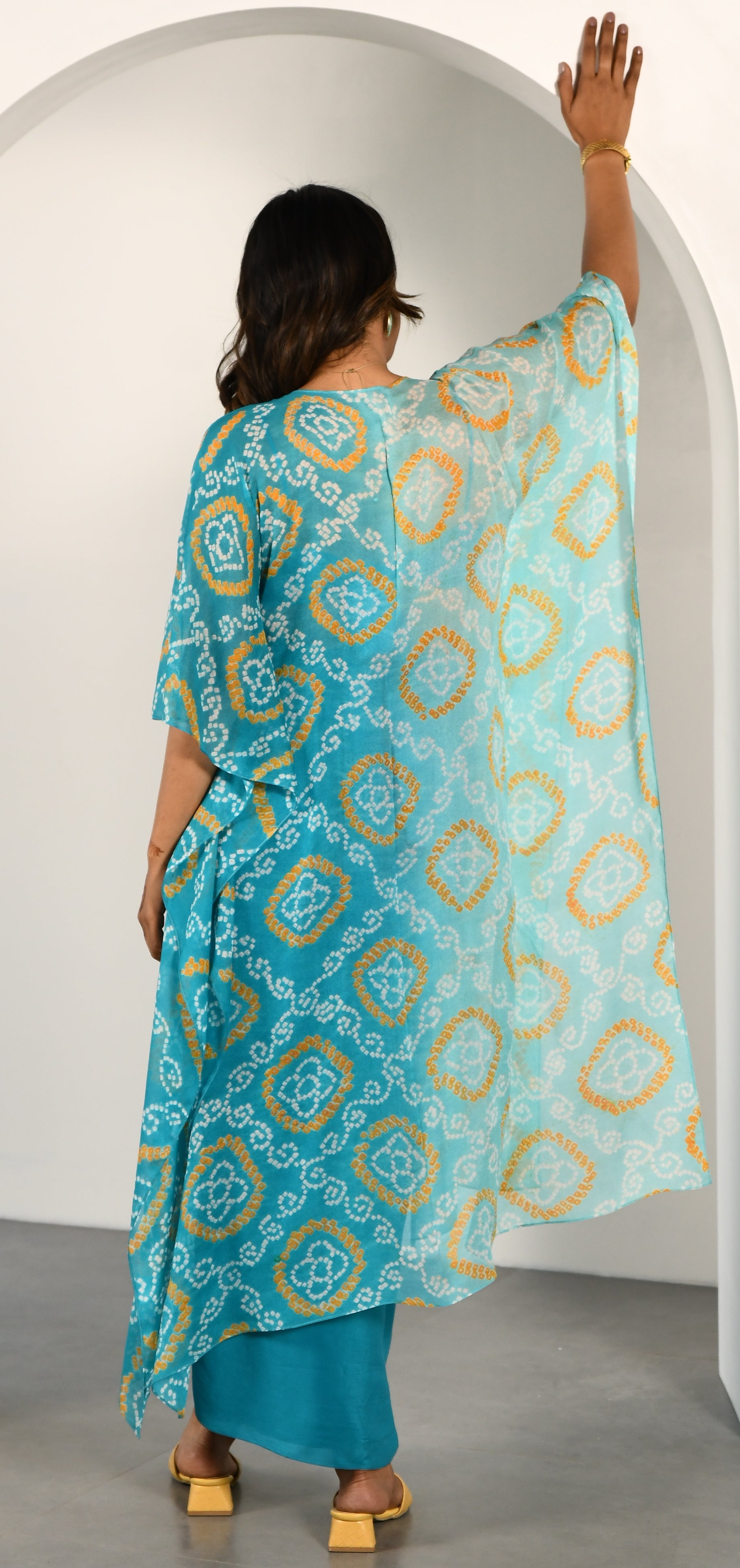 TEAL GREEN BANDHEJ JACKET SET