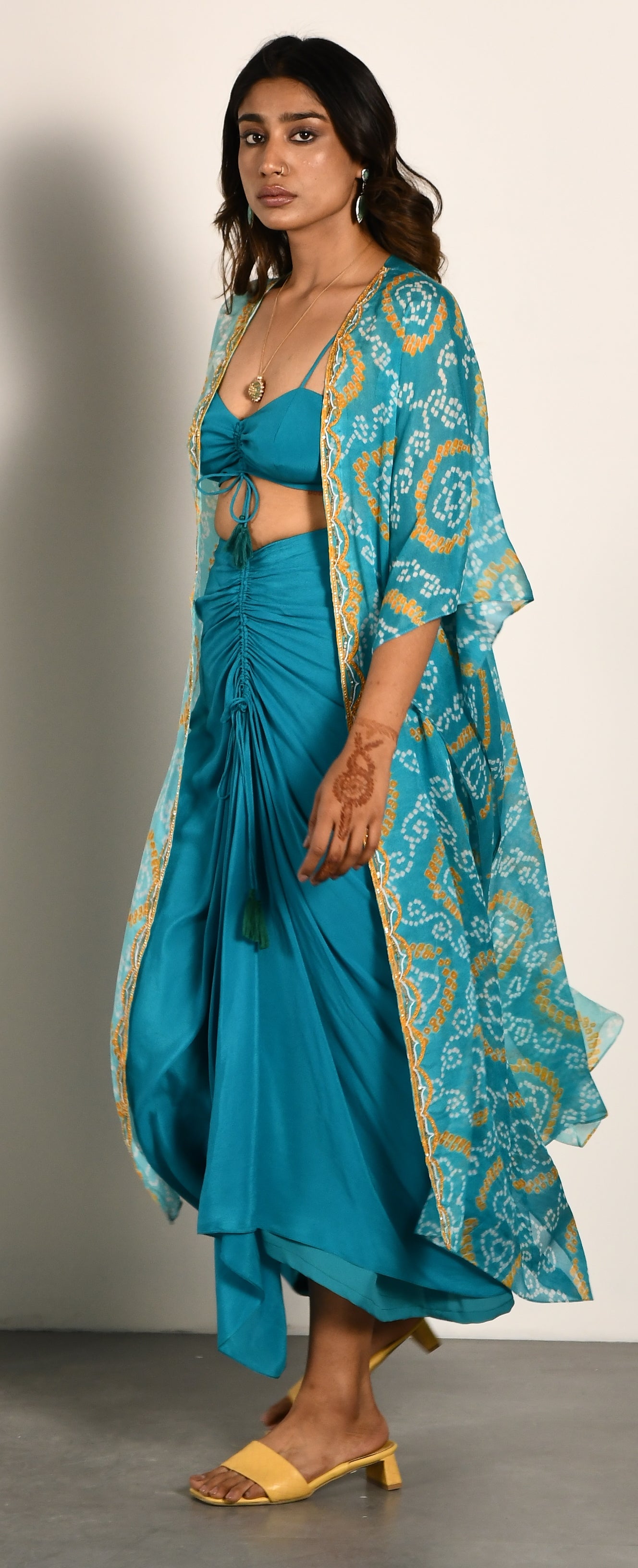 TEAL GREEN BANDHEJ JACKET SET