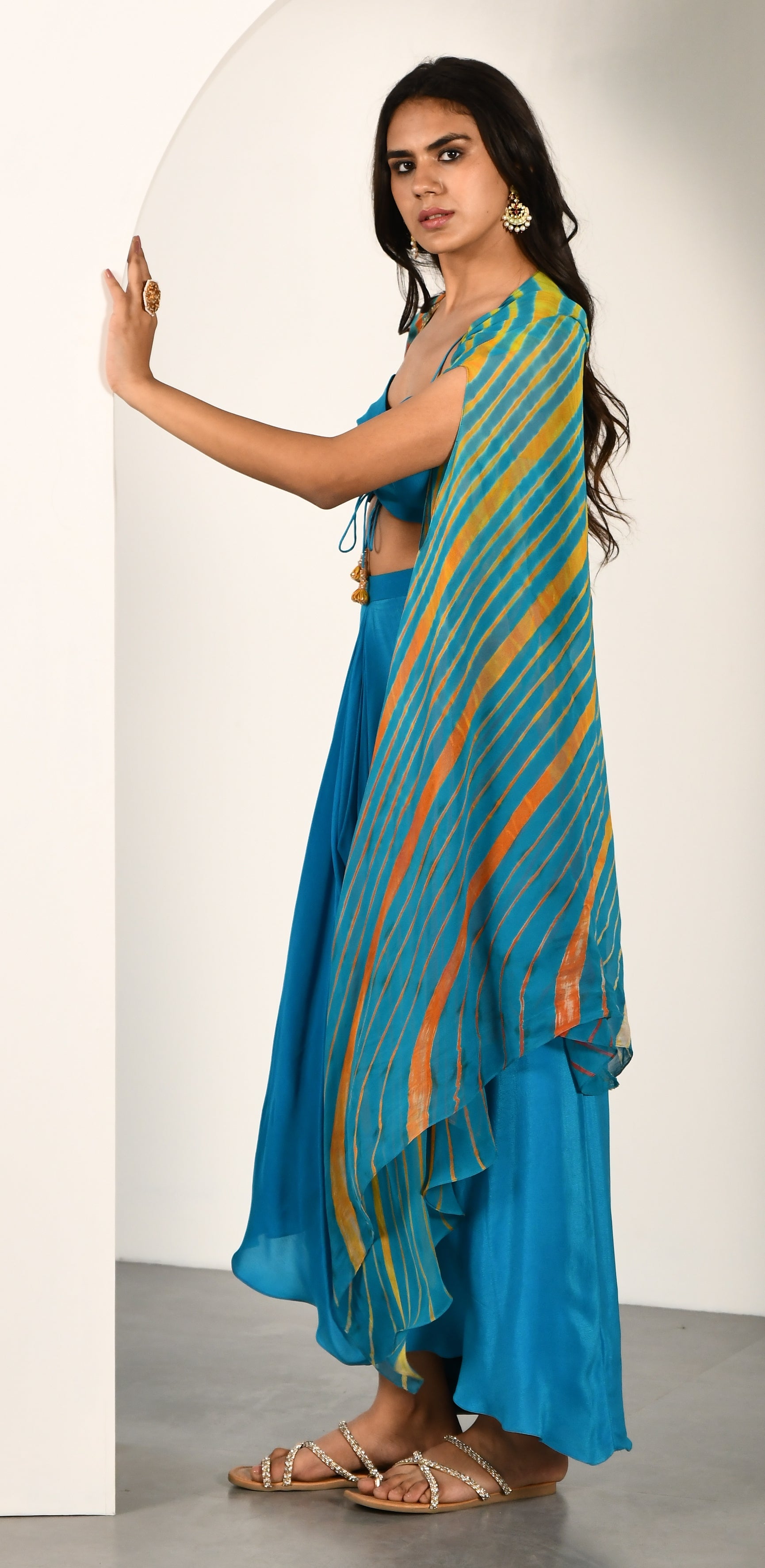 TURQUOISE LEHERIYA JACKET SET