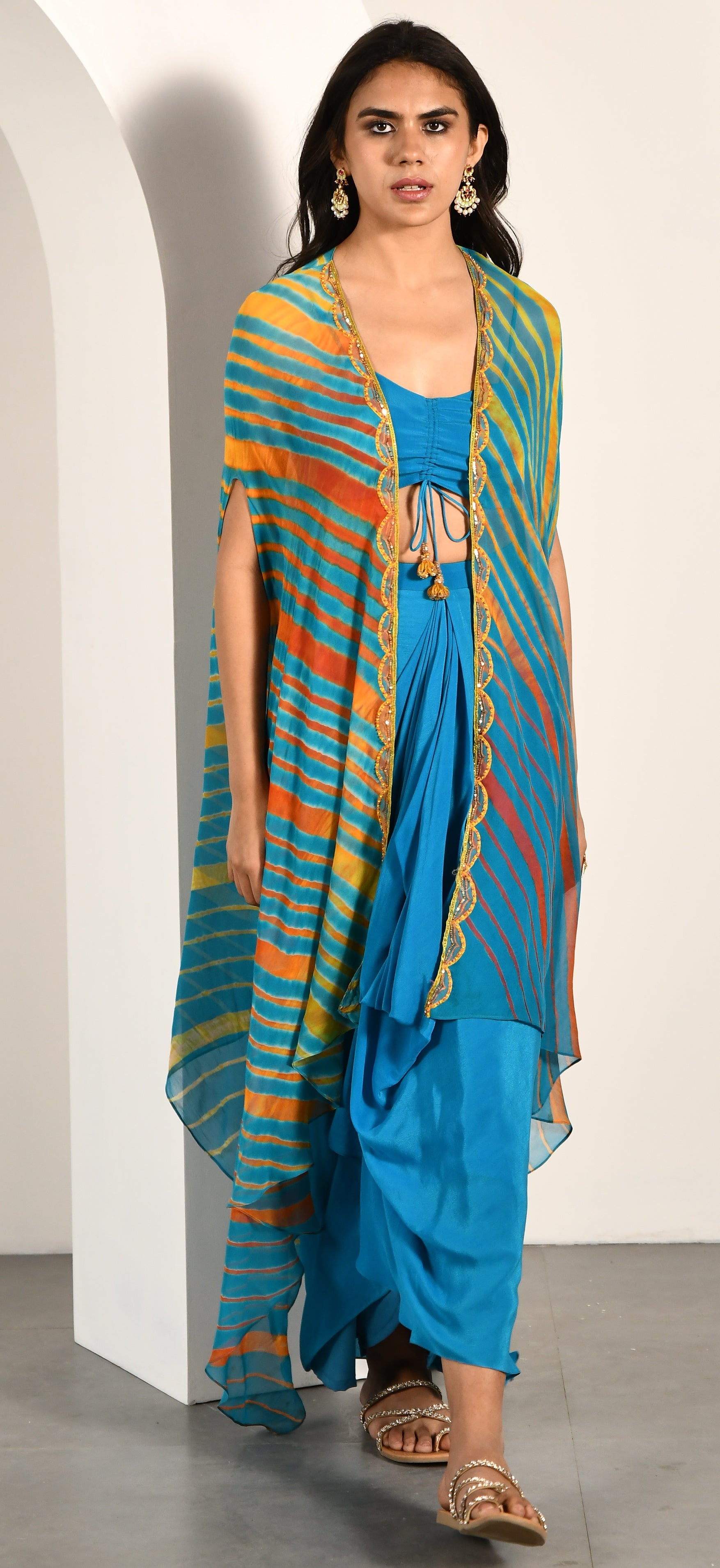 TURQUOISE LEHERIYA JACKET SET