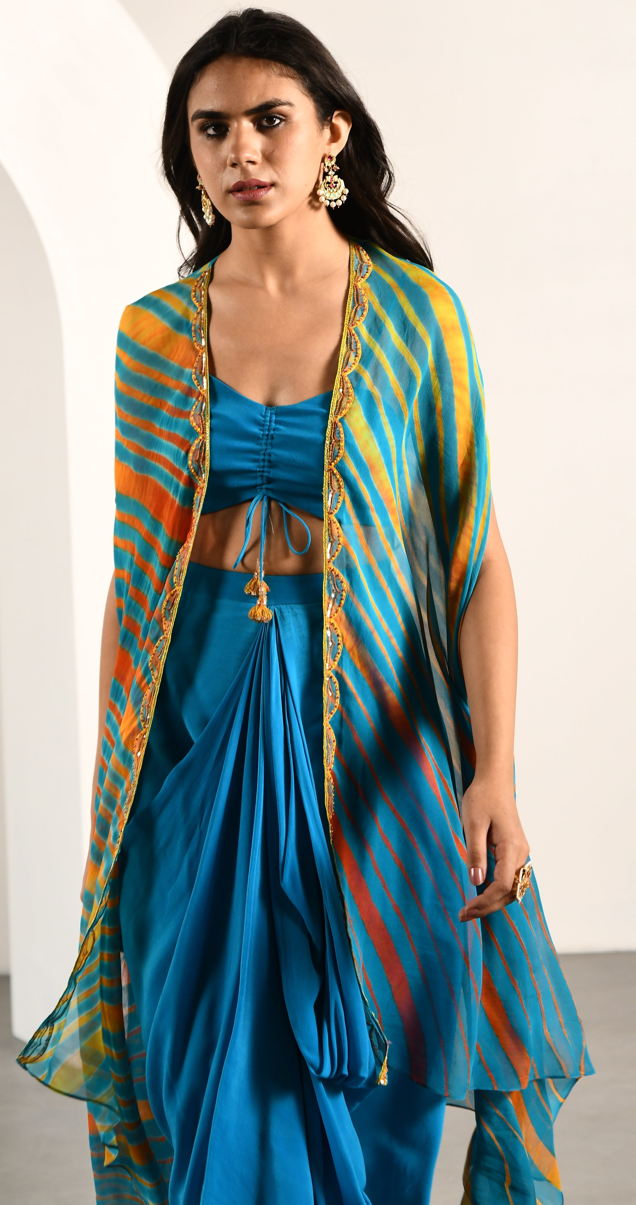 TURQUOISE LEHERIYA JACKET SET