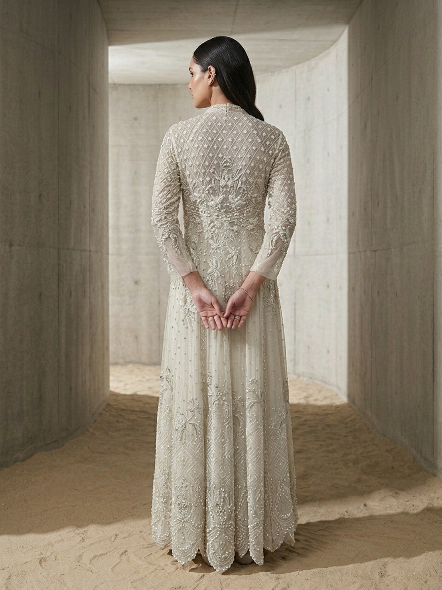 OFF WHITE EMBROIDERED JACKET SET