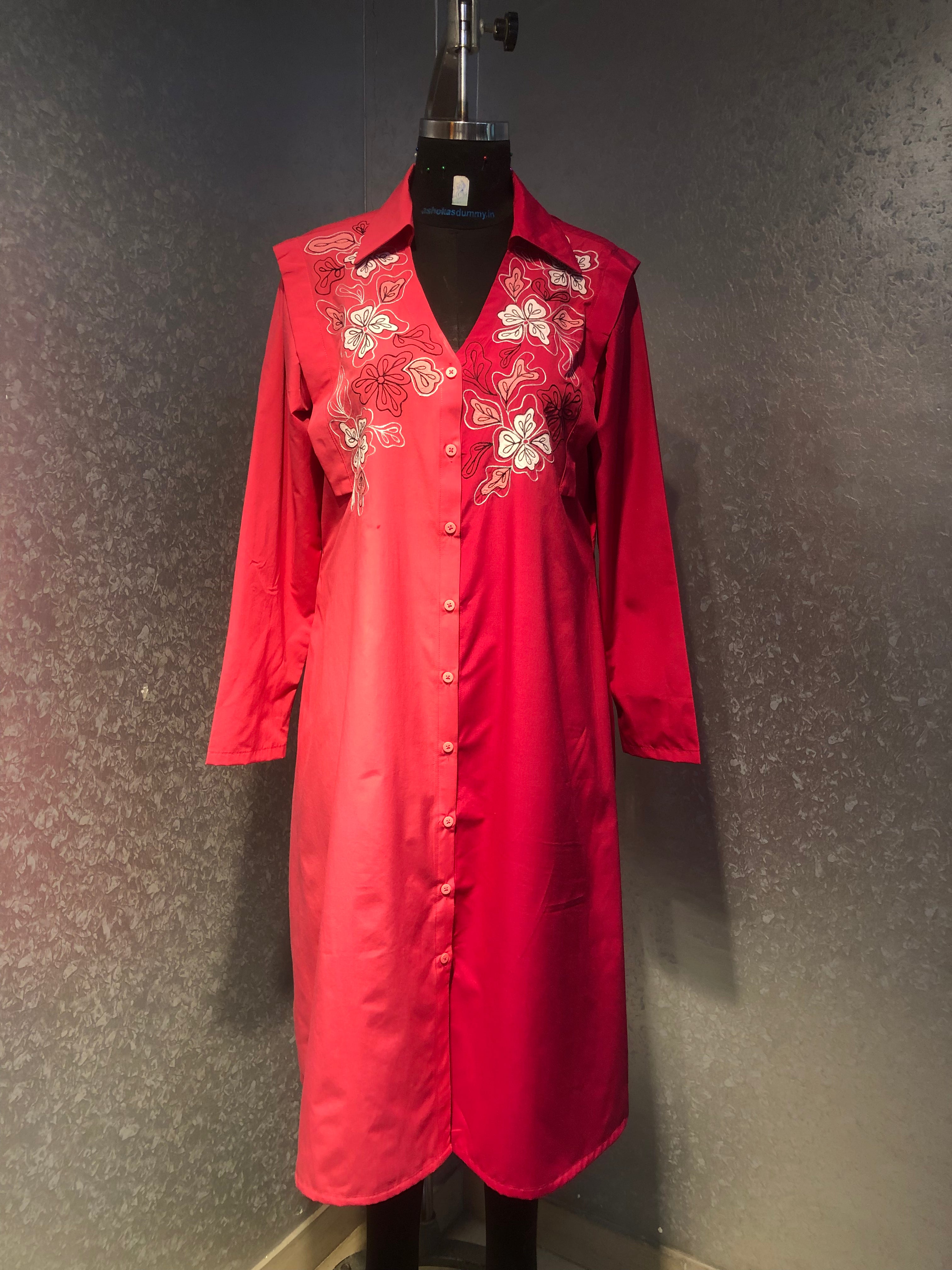 PINK COLOR BLOCKED APPLIQUE COTTON MIDI DRESS