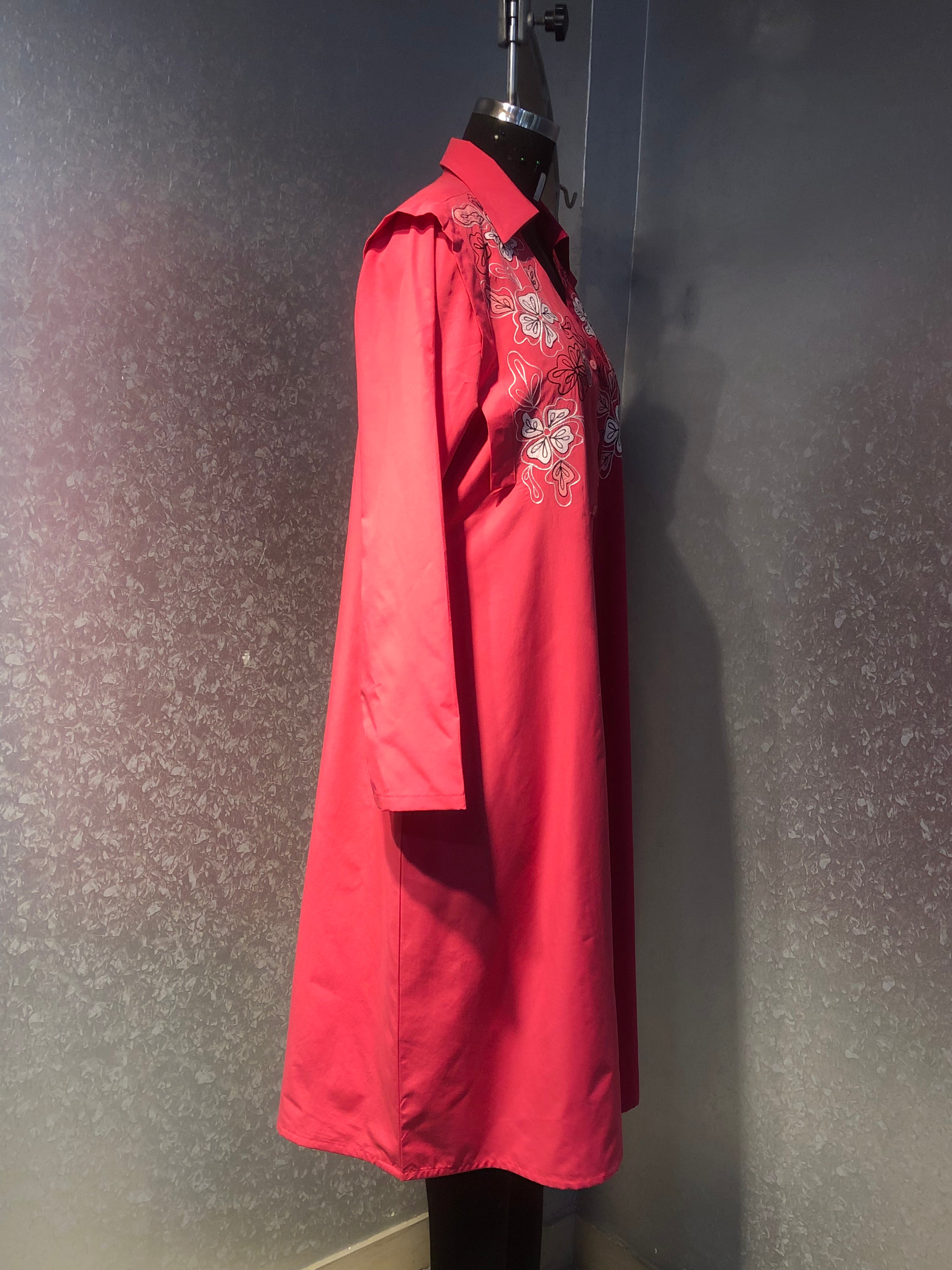 PINK COLOR BLOCKED APPLIQUE COTTON MIDI DRESS