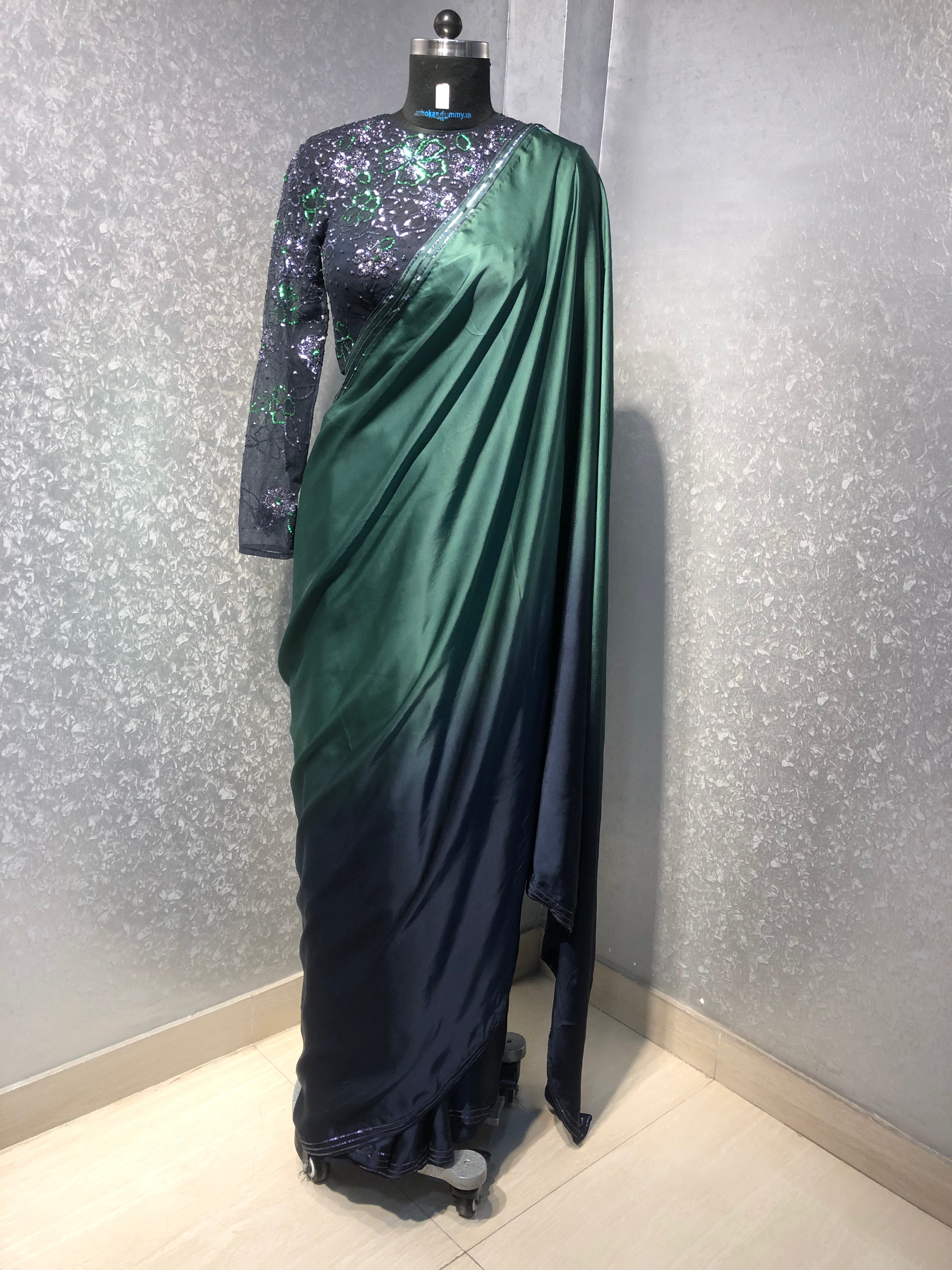 OMBRE SATIN SAREE WITH EMBROIDERED FULL SLEEVES BLOUSE