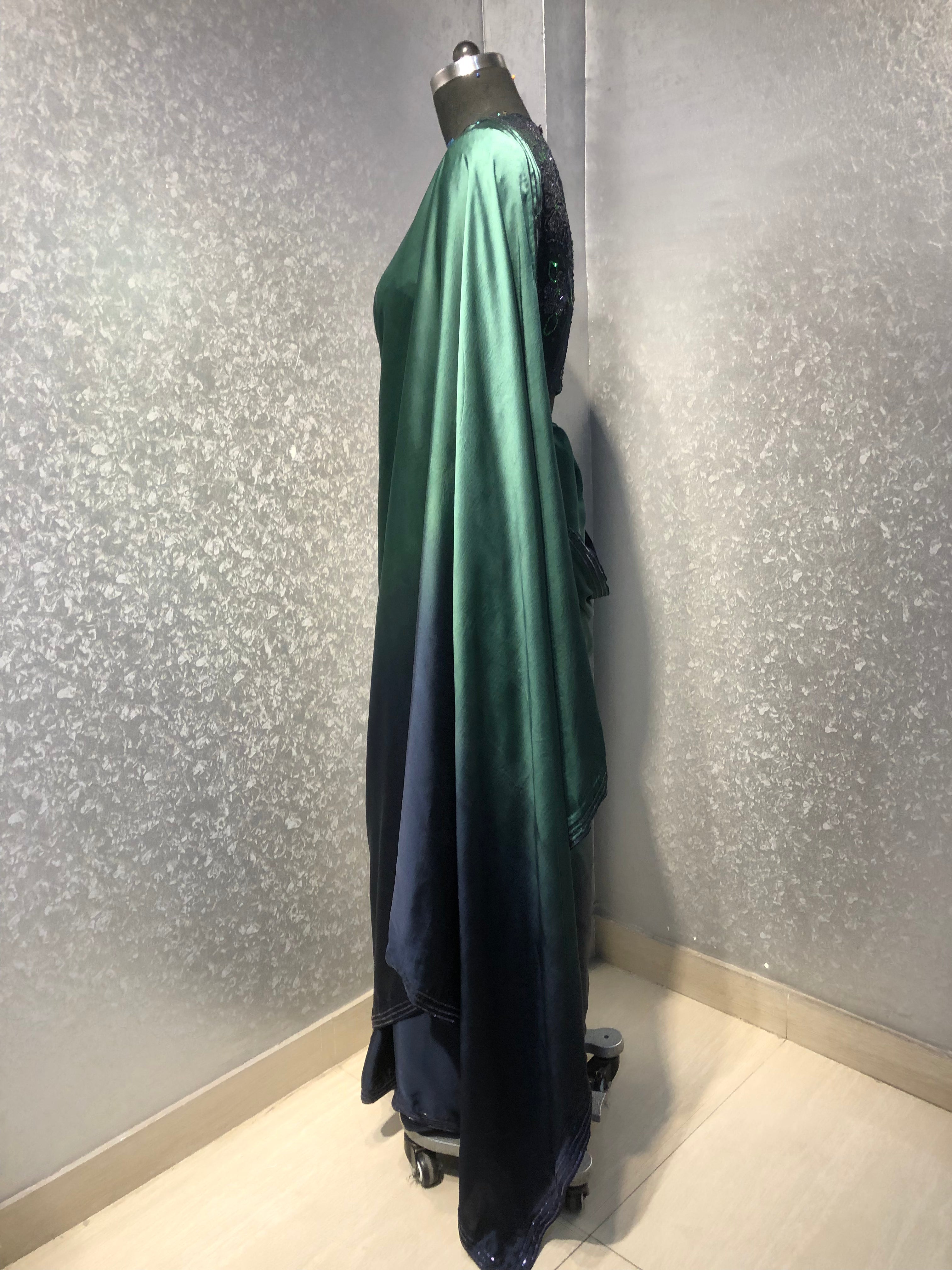 OMBRE SATIN SAREE WITH EMBROIDERED FULL SLEEVES BLOUSE